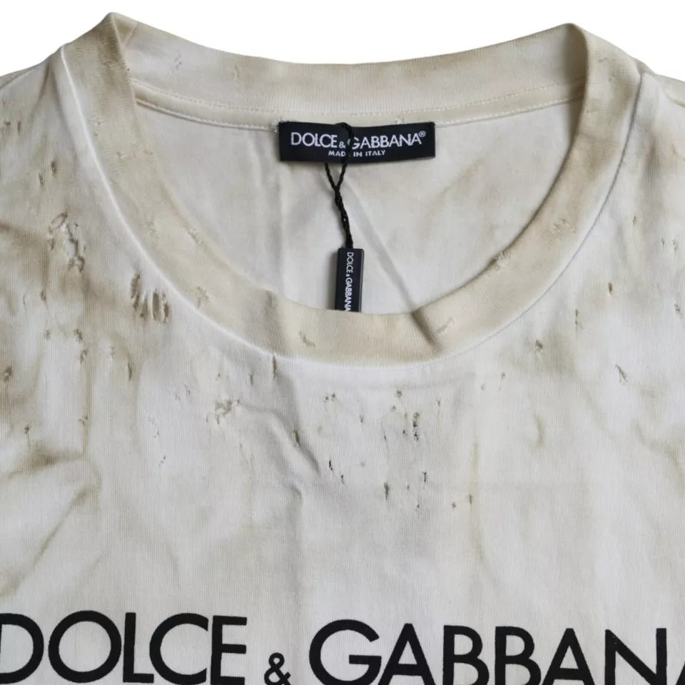Dolce & Gabbana Off White Logo T-shirt girocollo in cotone