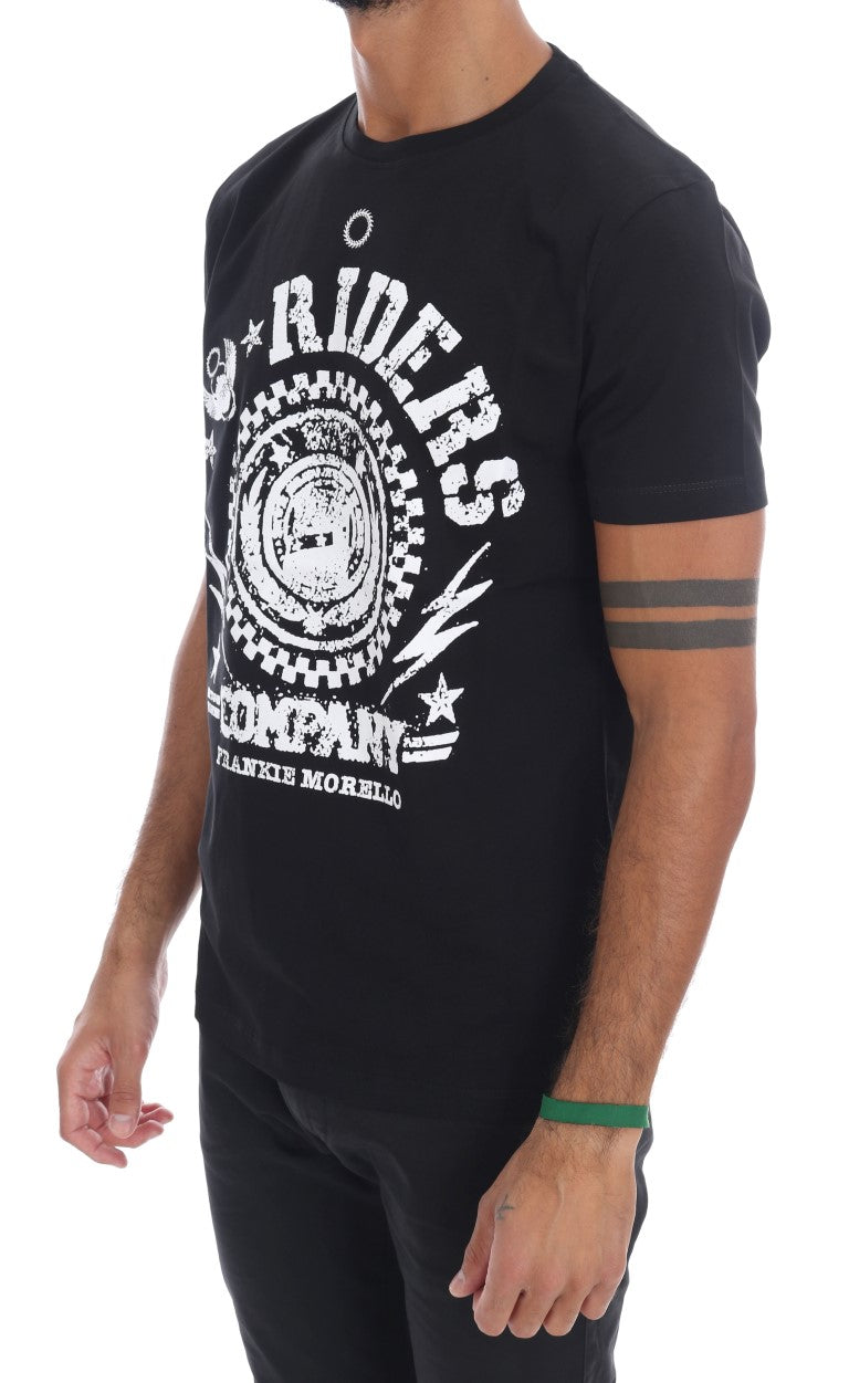 T-shirt girocollo nera chic di Frankie Morello con motivo "RIDERS".