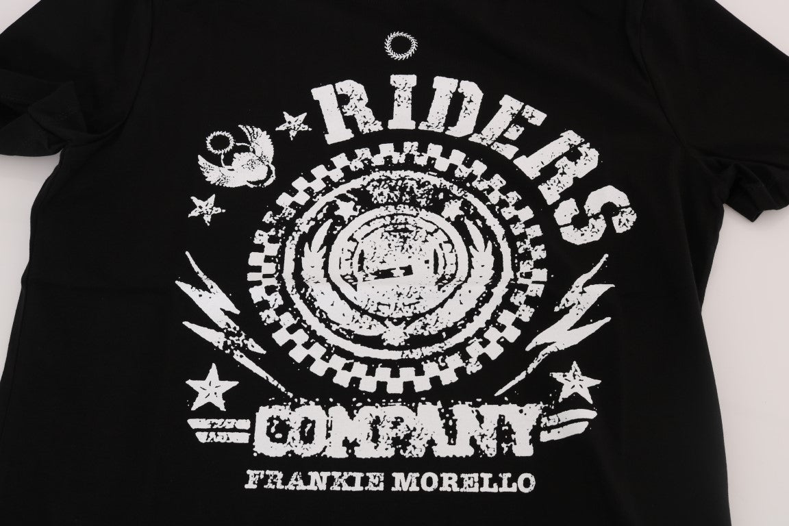 T-shirt girocollo nera chic di Frankie Morello con motivo "RIDERS".