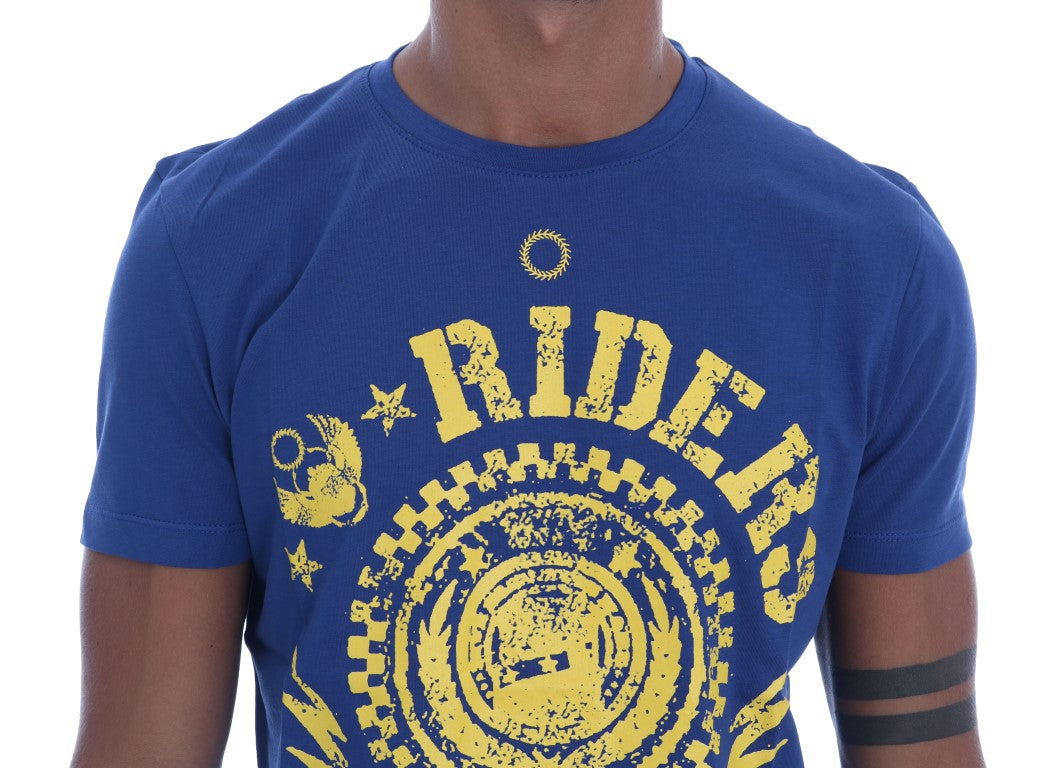 Maglietta in cotone con motivo Riders blu alla moda di Frankie Morello