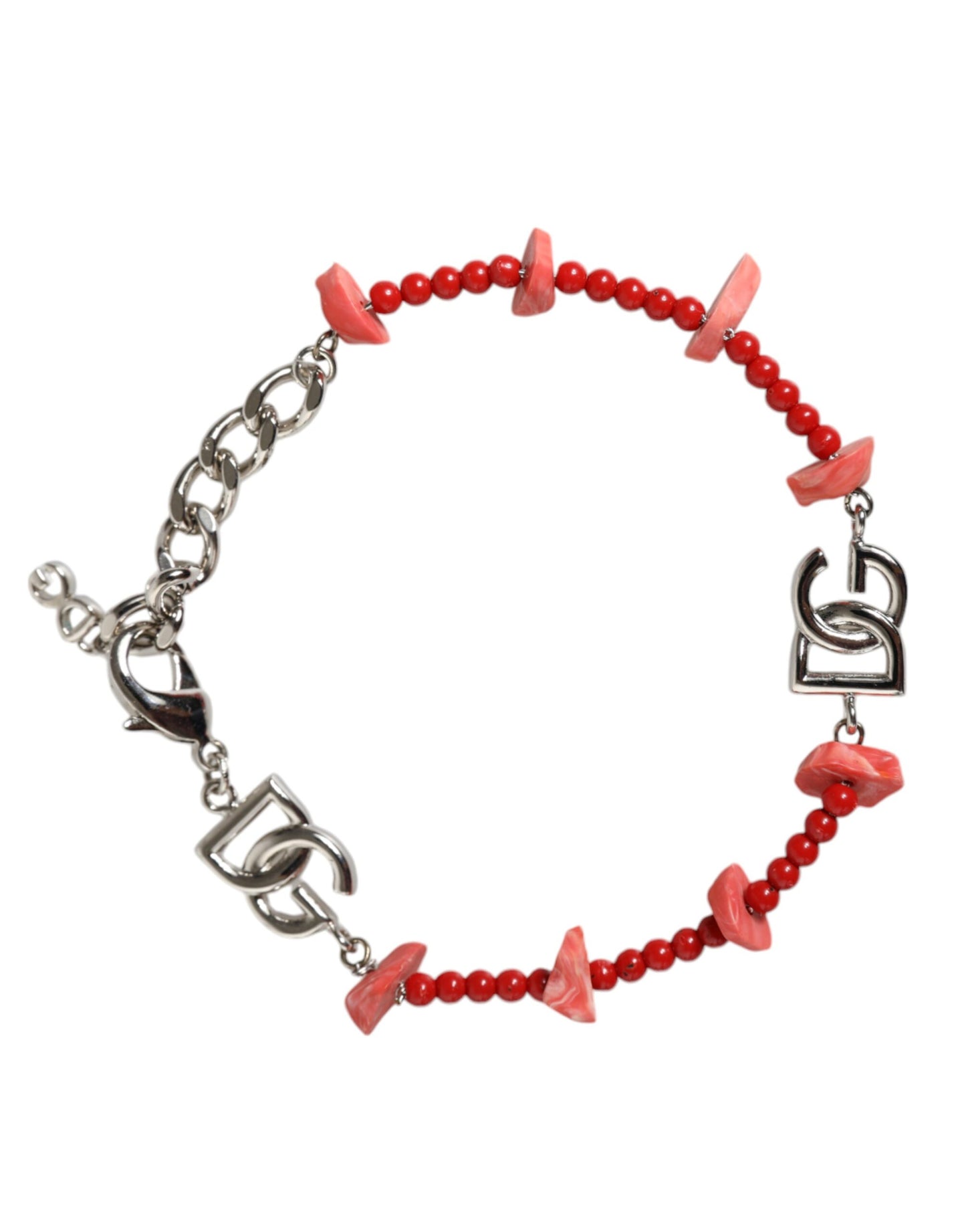 Bracciale Dolce & Gabbana in ottone argentato con perline in resina e logo DG