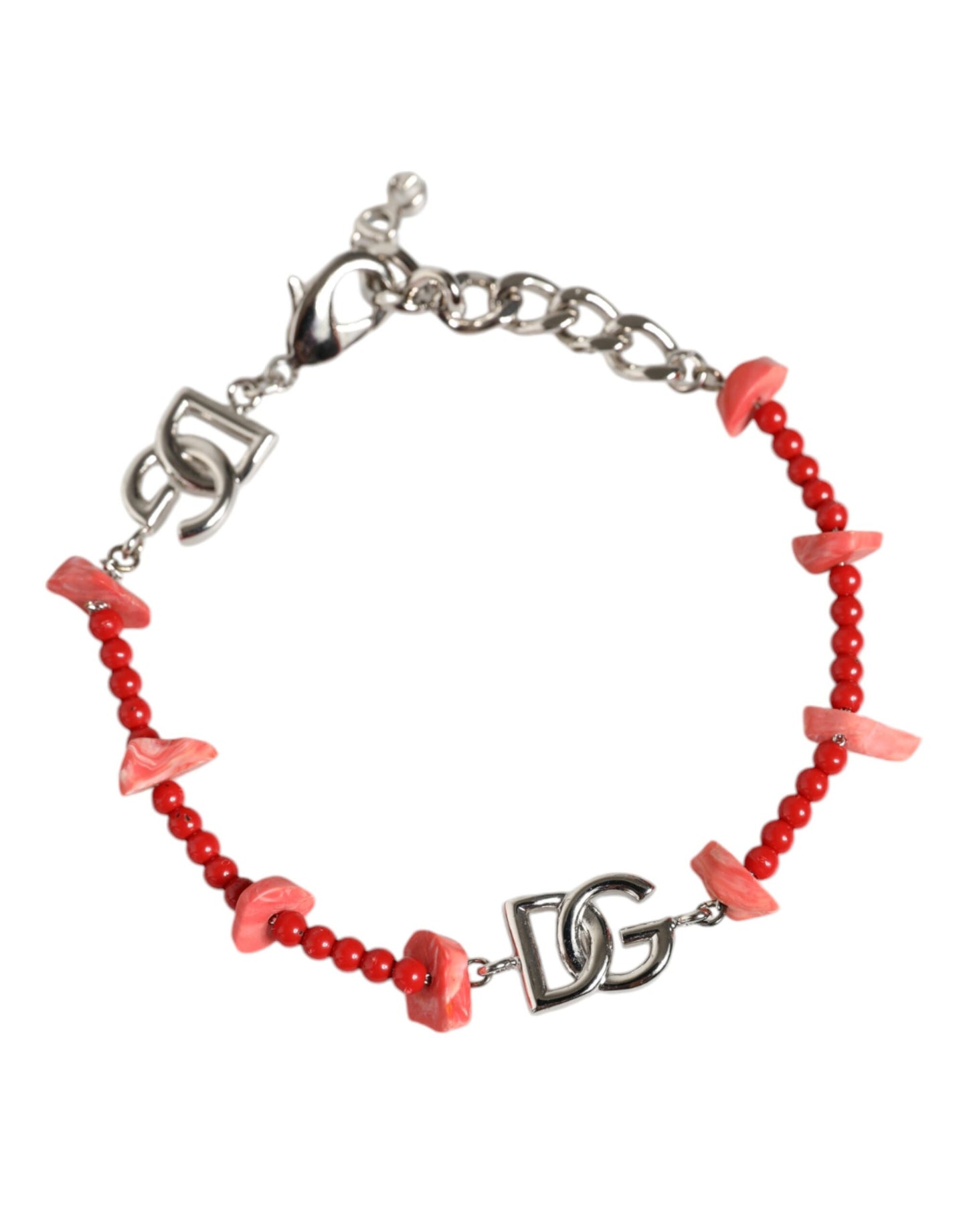 Bracciale Dolce & Gabbana in ottone argentato con perline in resina e logo DG