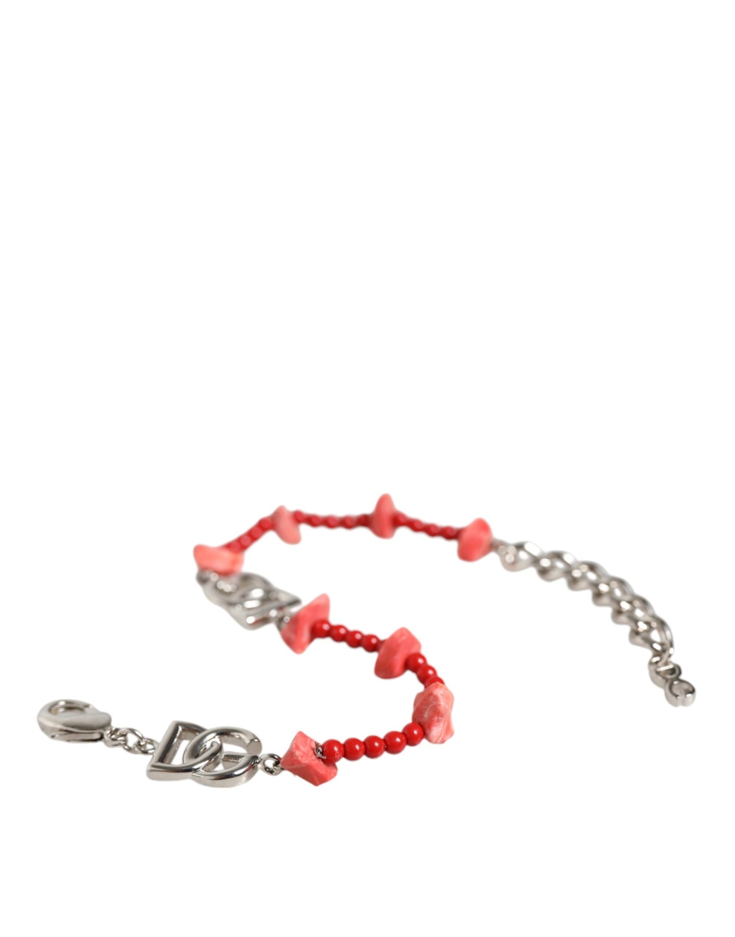 Bracciale Dolce & Gabbana in ottone argentato con perline in resina e logo DG