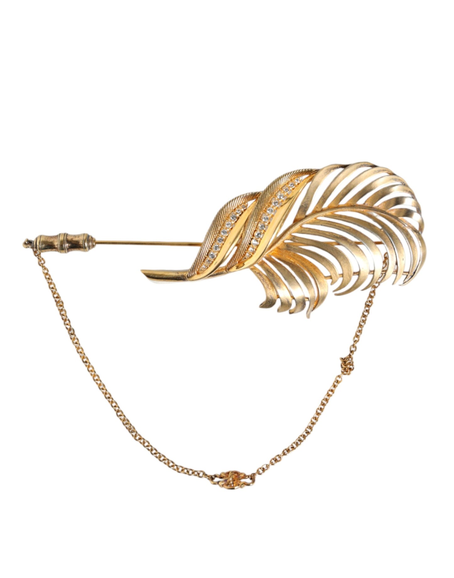 Spilla a catena con cristalli in foglia d'argento sterling 925 color oro Dolce & Gabbana