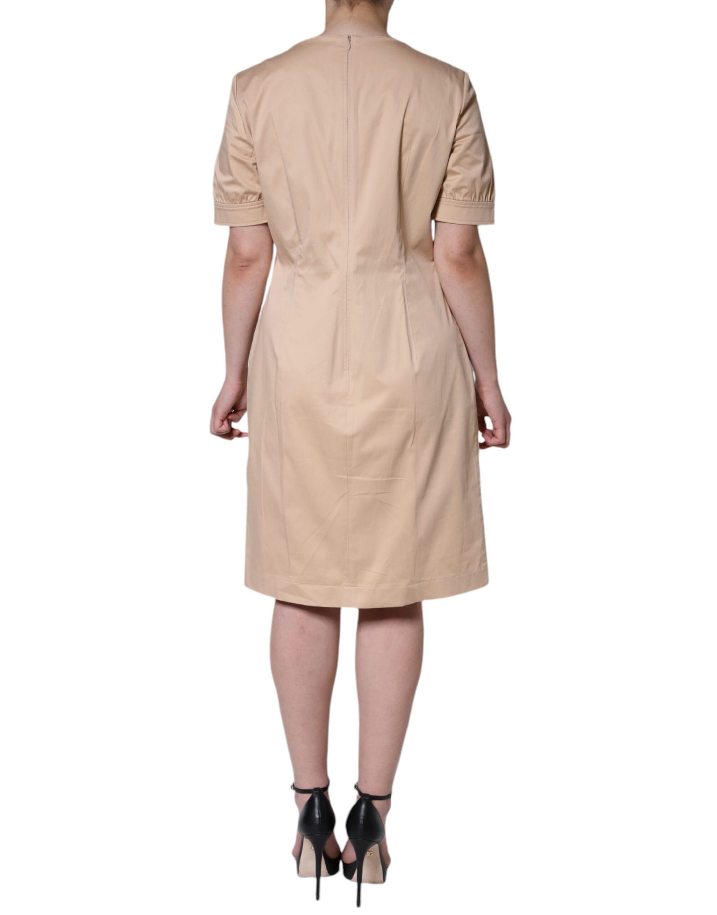 Abito Moschino beige in cotone a maniche corte lungo fino al ginocchio