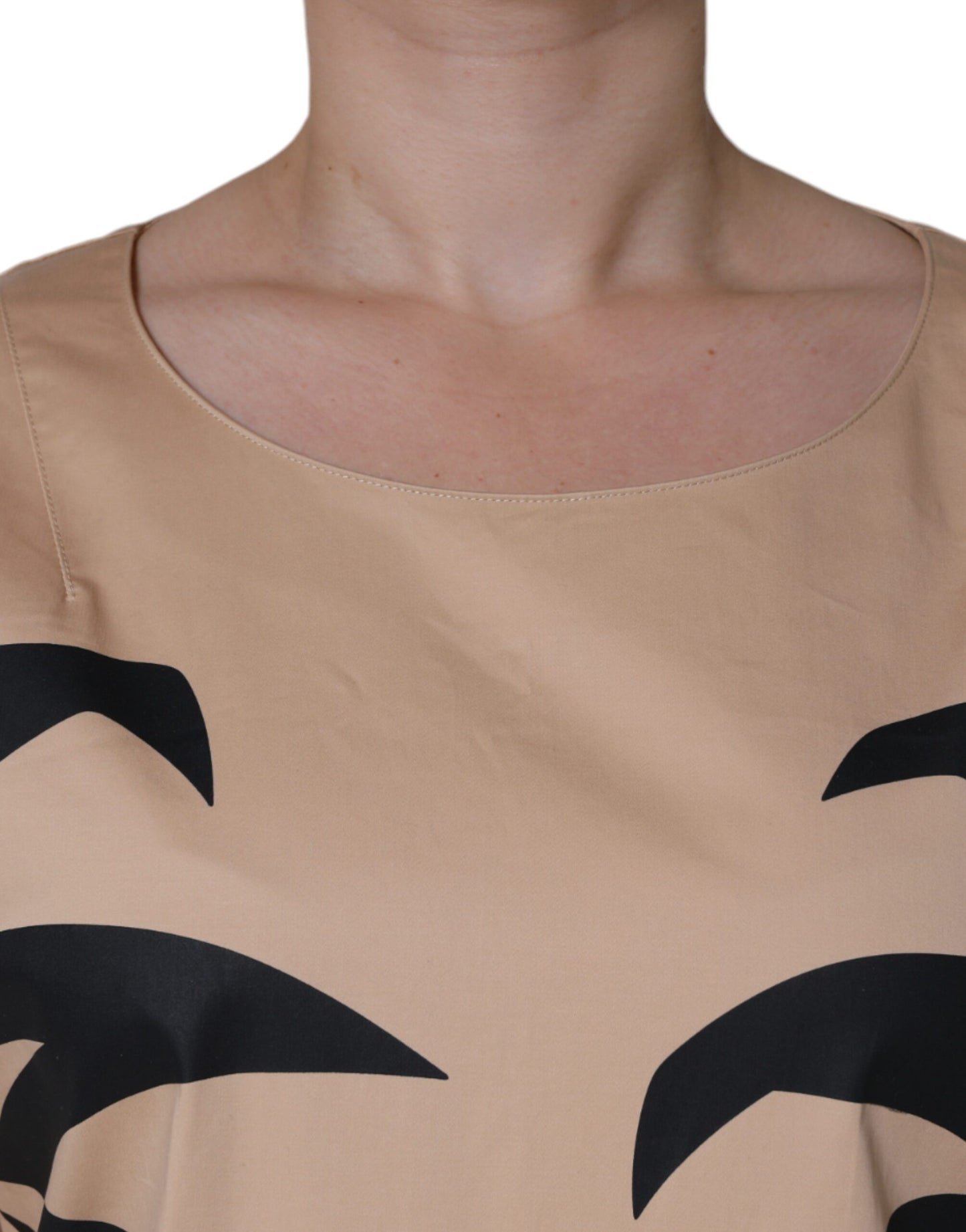 Abito Moschino beige in cotone a maniche corte lungo fino al ginocchio