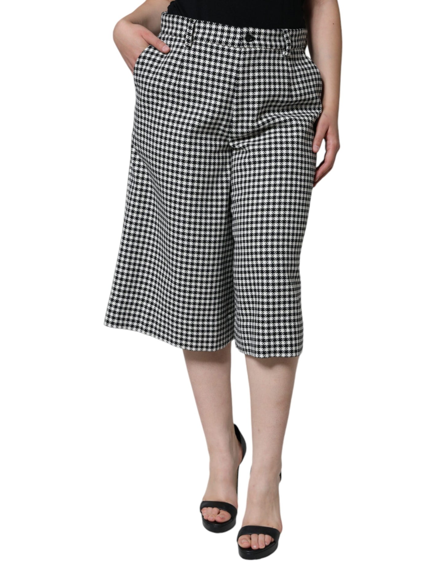 Pantaloni a gamba larga cropped Dolce & Gabbana neri e bianchi a pied de poule