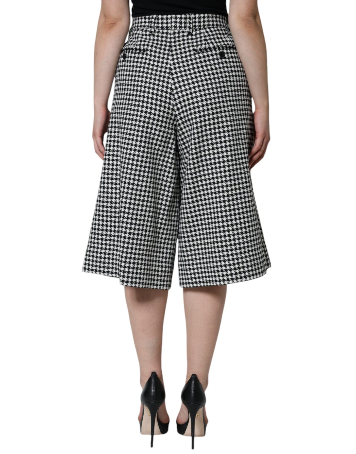 Pantaloni a gamba larga cropped Dolce & Gabbana neri e bianchi a pied de poule