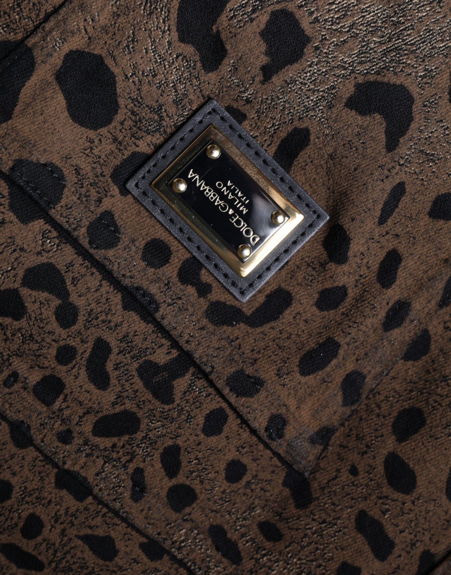 Jeans aderenti in denim di cotone leopardato marrone Dolce & Gabbana