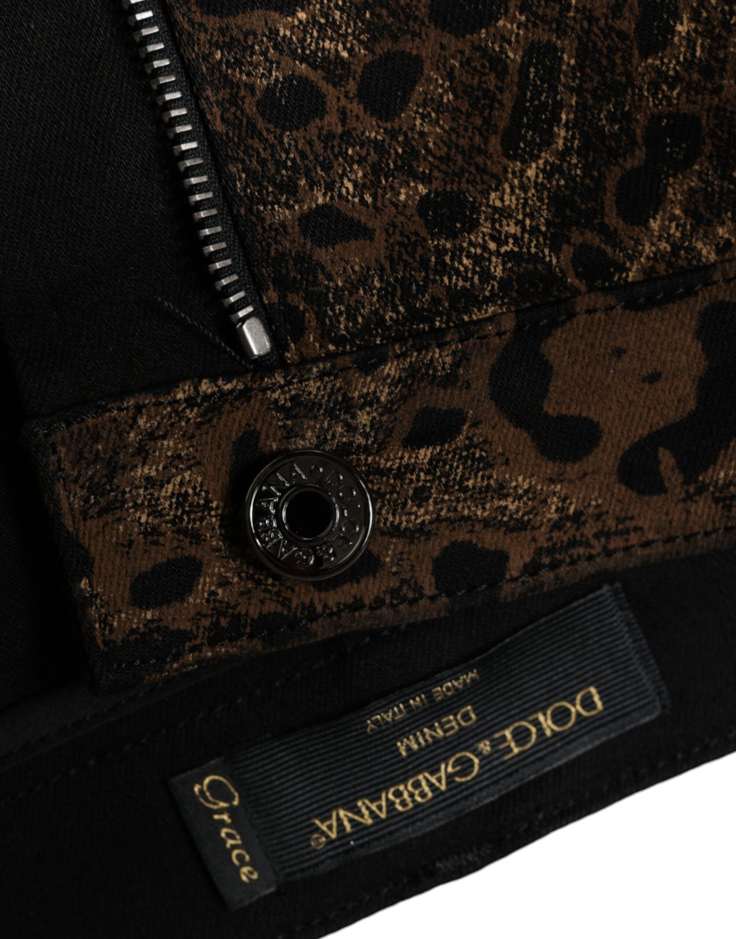 Jeans aderenti in denim di cotone leopardato marrone Dolce & Gabbana