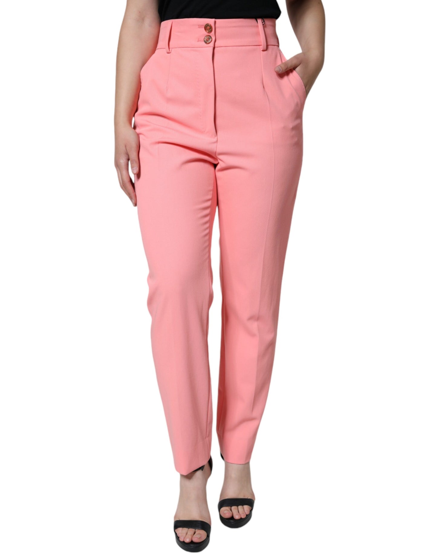 Pantaloni affusolati a vita alta in poliestere rosa Dolce & Gabbana