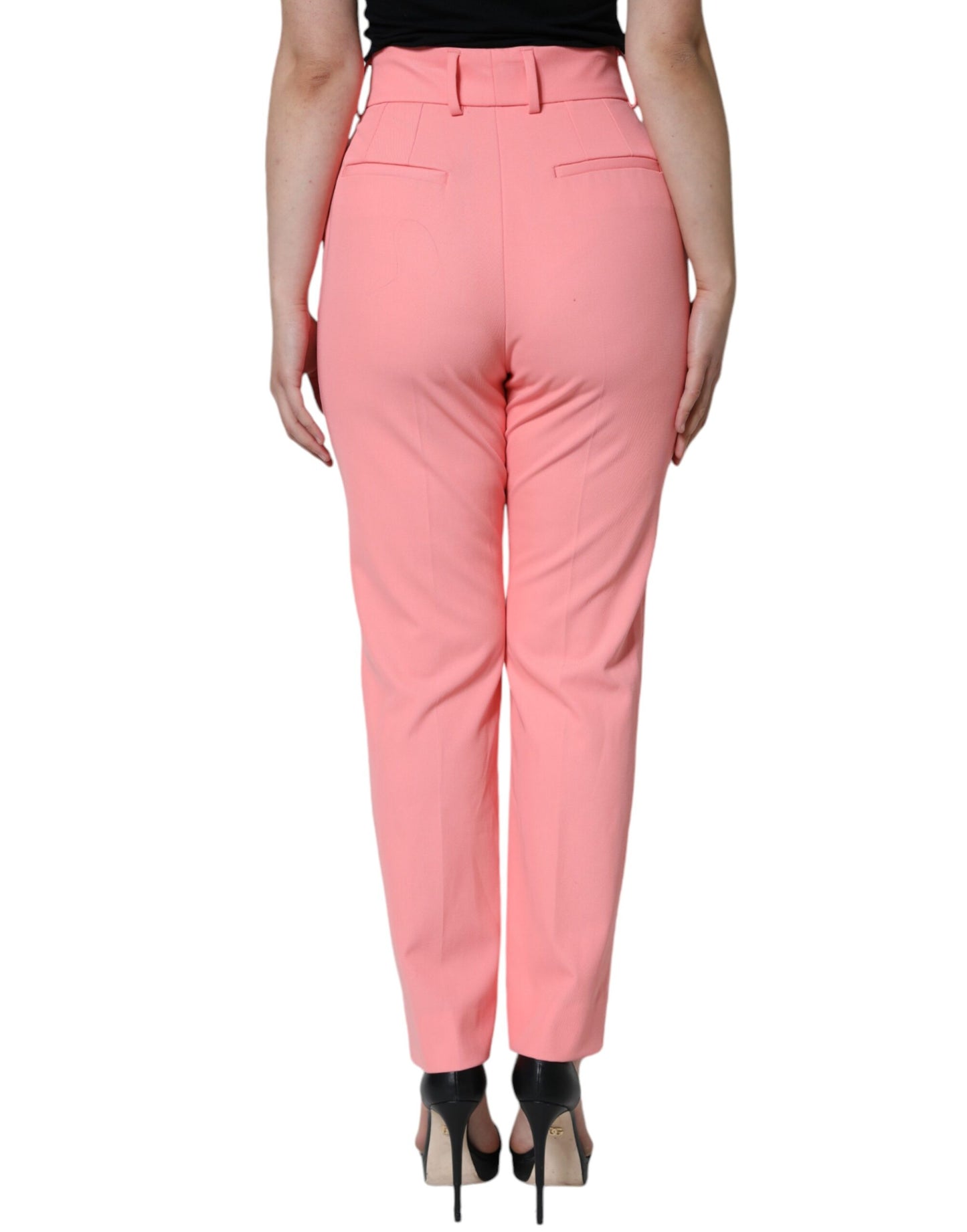 Pantaloni affusolati a vita alta in poliestere rosa Dolce & Gabbana