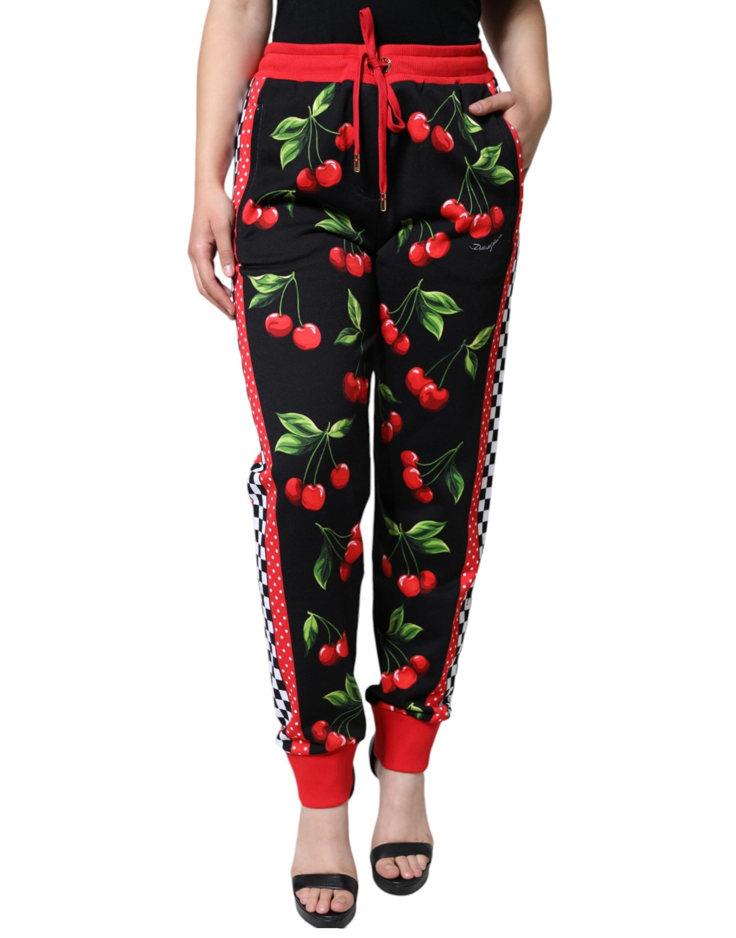 Pantaloni da jogging Dolce & Gabbana neri rossi ciliegia a vita media