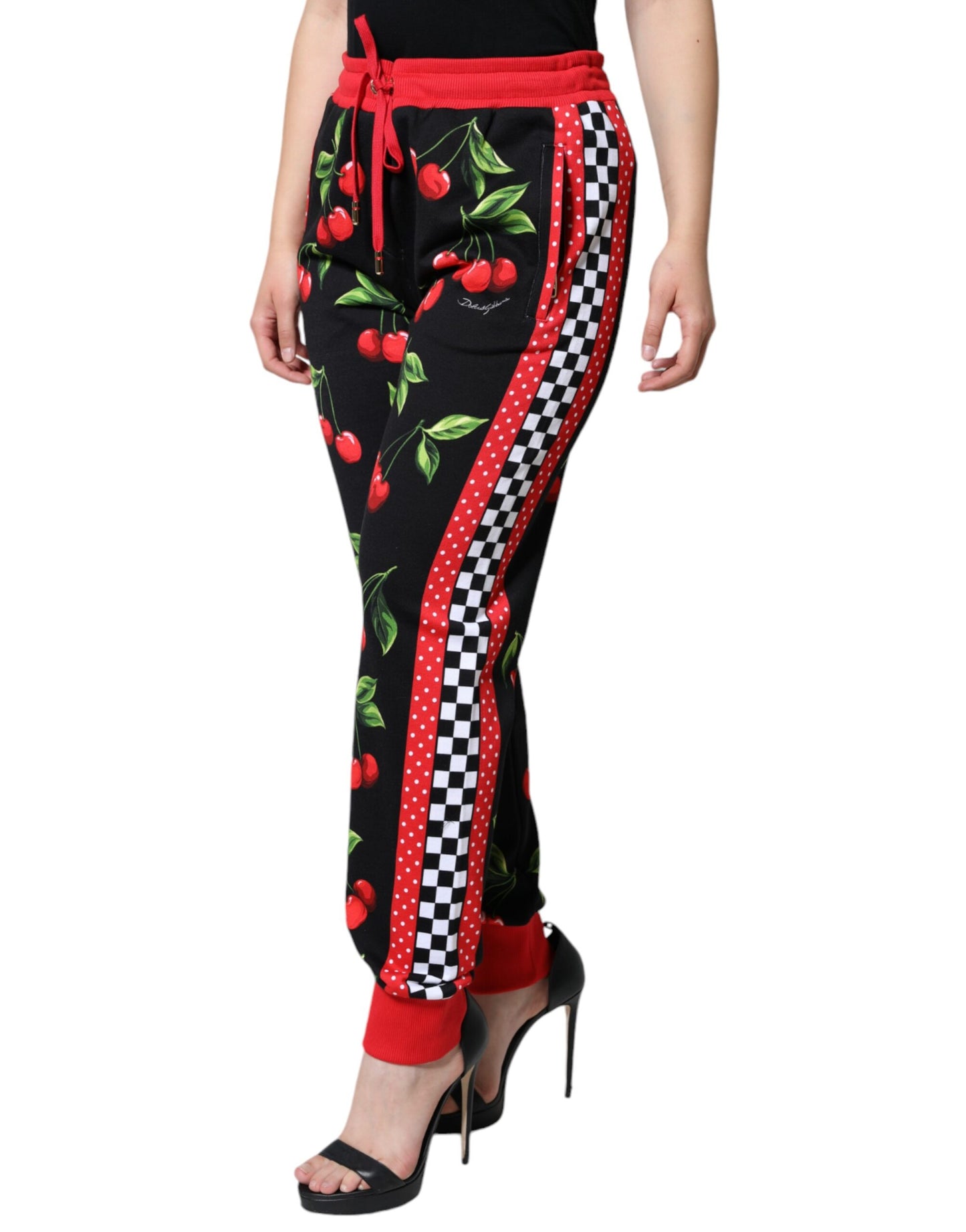 Pantaloni da jogging Dolce & Gabbana neri rossi ciliegia a vita media