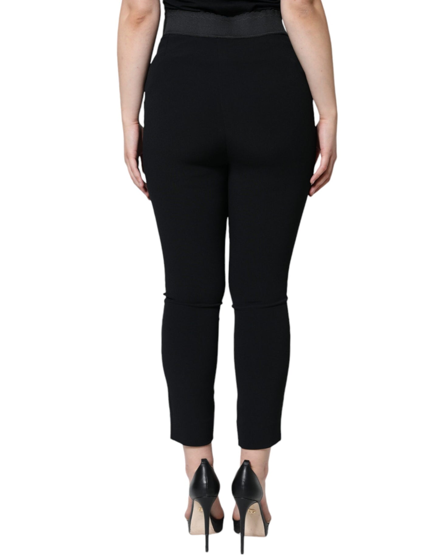 Pantaloni affusolati a vita alta in viscosa nera Dolce & Gabbana