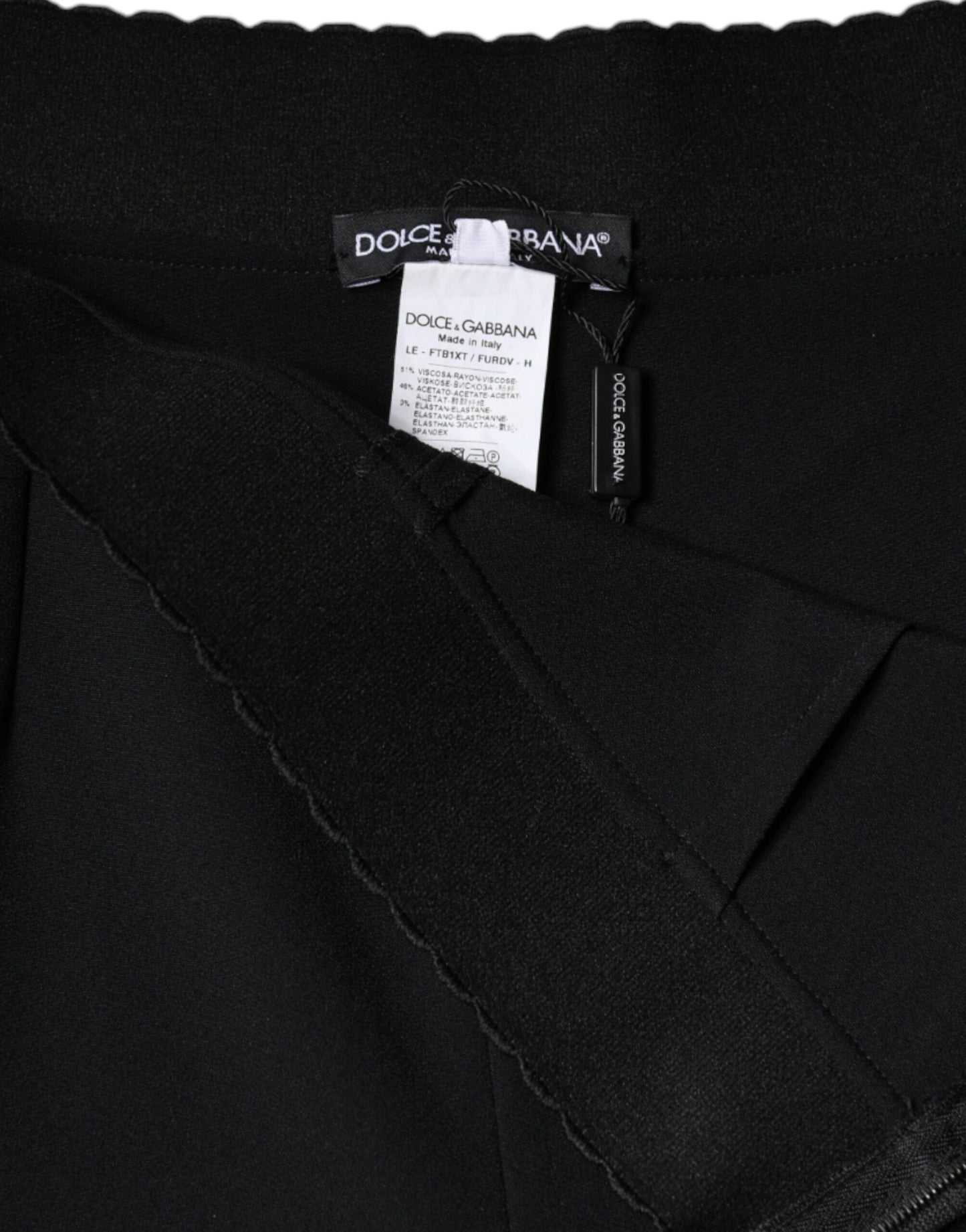 Pantaloni affusolati a vita alta in viscosa nera Dolce & Gabbana
