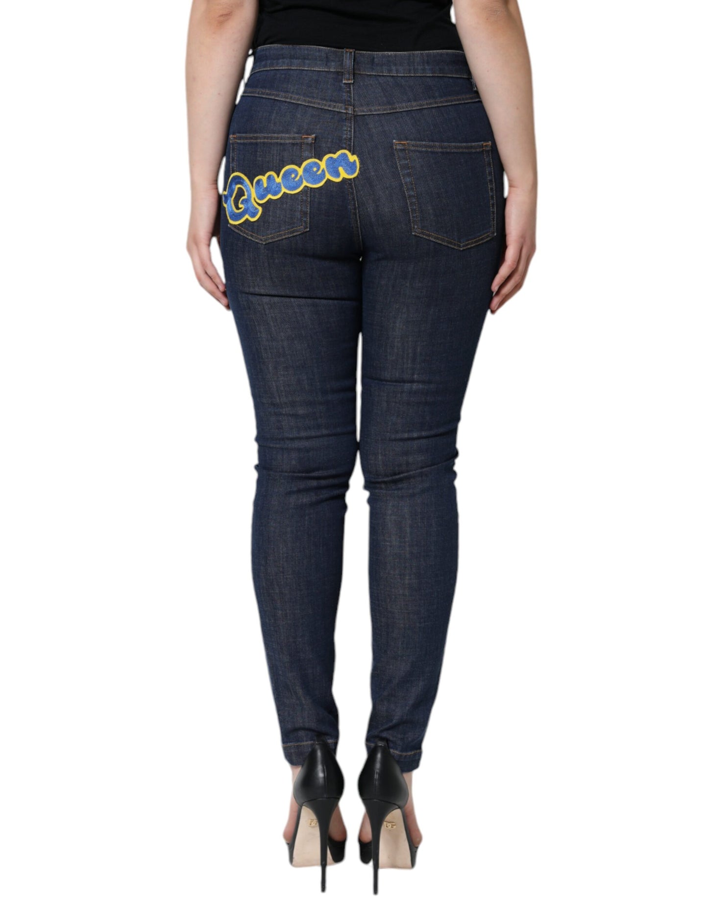 Jeans aderenti in denim di cotone QUEEN blu scuro Dolce & Gabbana
