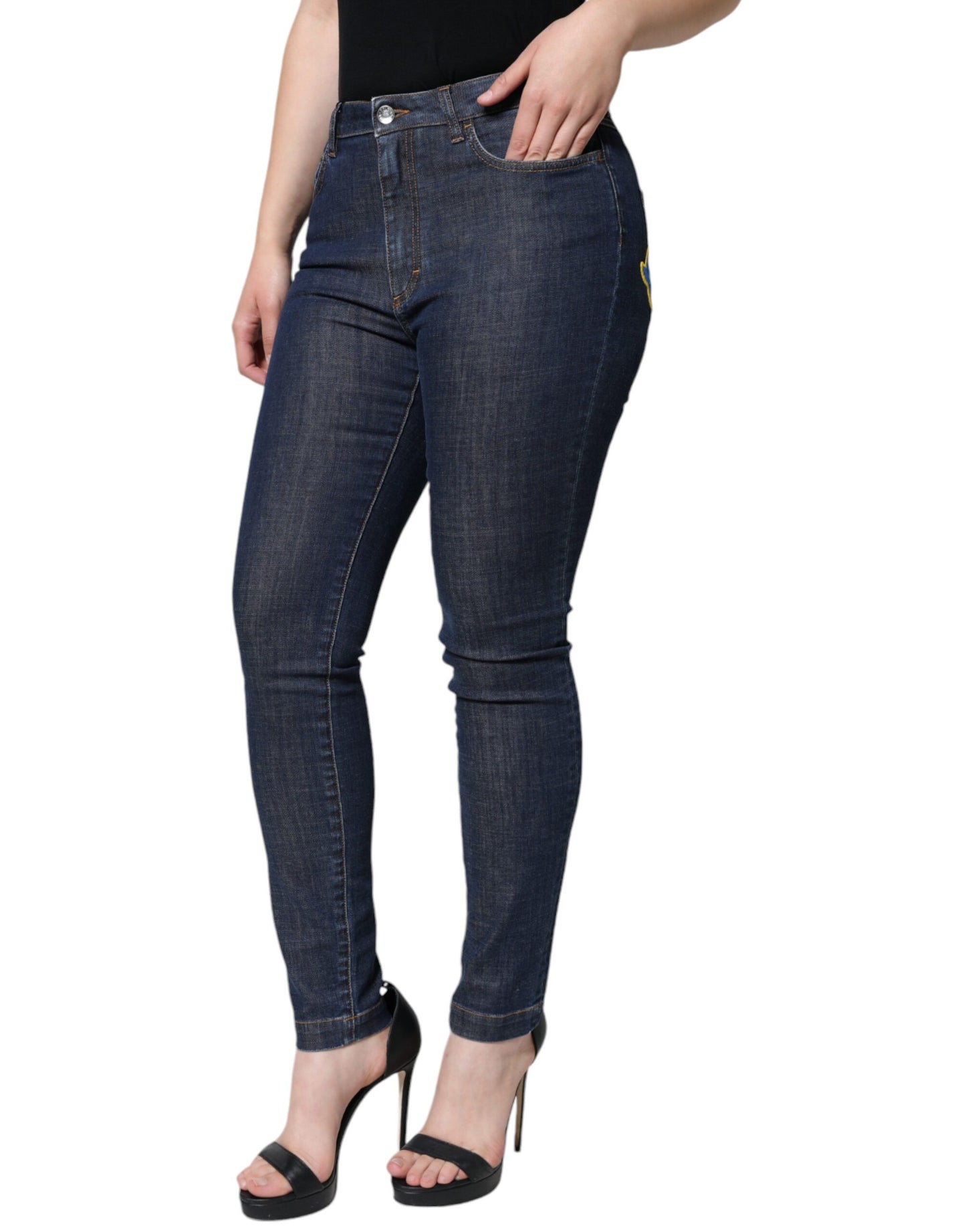 Jeans aderenti in denim di cotone QUEEN blu scuro Dolce & Gabbana