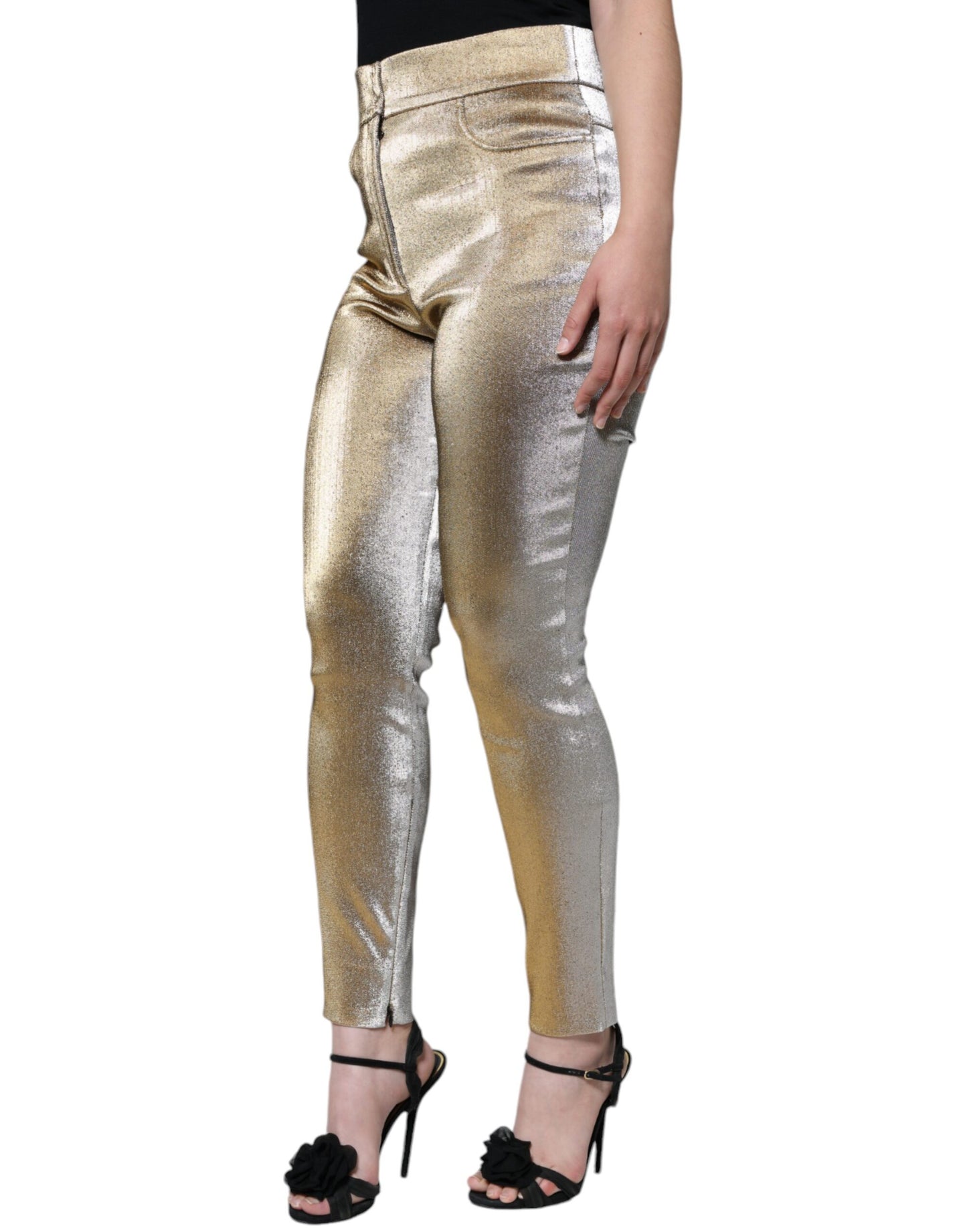 Pantaloni skinny a vita alta in oro metallizzato Dolce & Gabbana