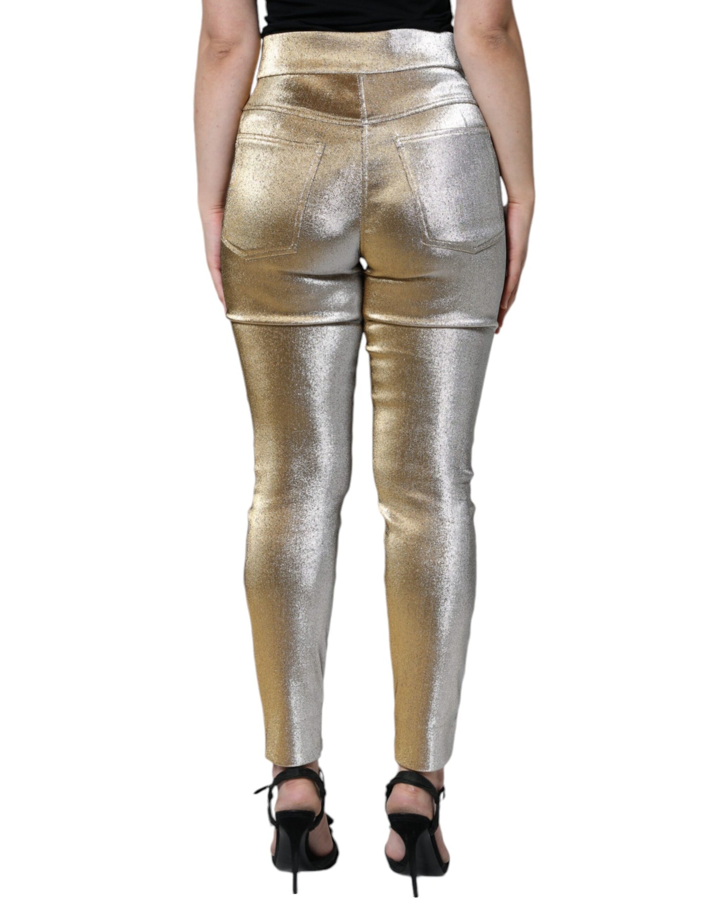 Pantaloni skinny a vita alta in oro metallizzato Dolce & Gabbana