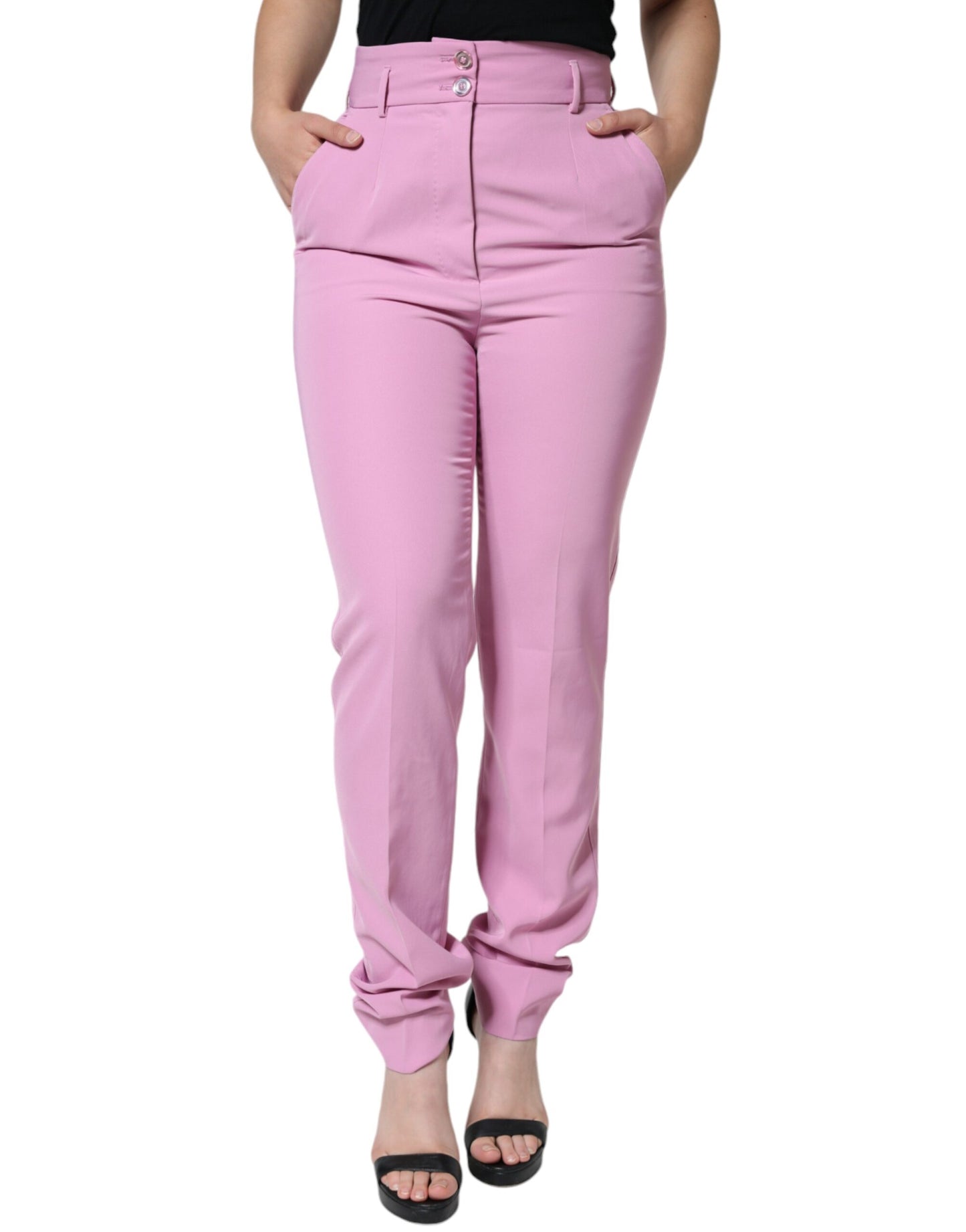 Pantaloni affusolati a vita alta in poliestere rosa Dolce & Gabbana da donna