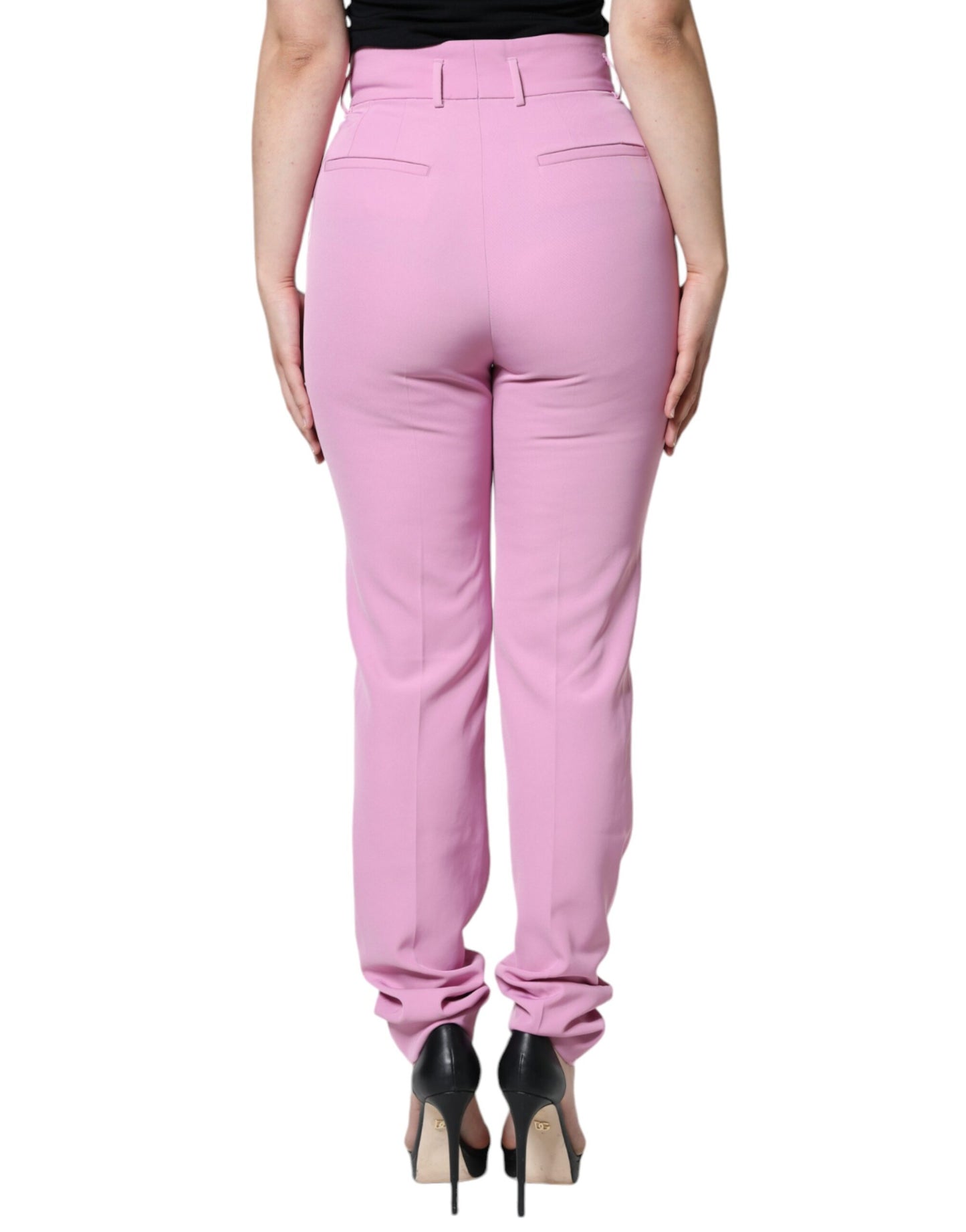 Pantaloni affusolati a vita alta in poliestere rosa Dolce & Gabbana da donna