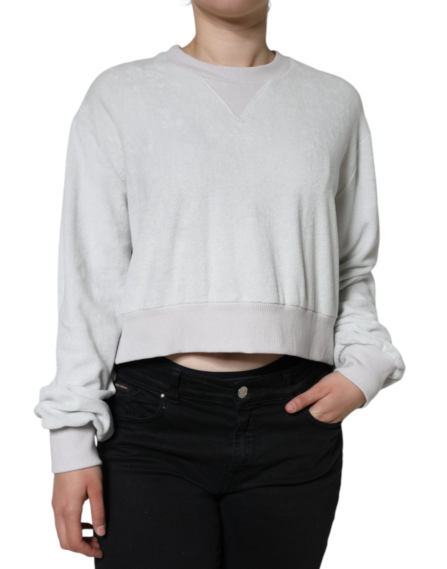Dolce & Gabbana Maglione girocollo elasticizzato in nylon bianco