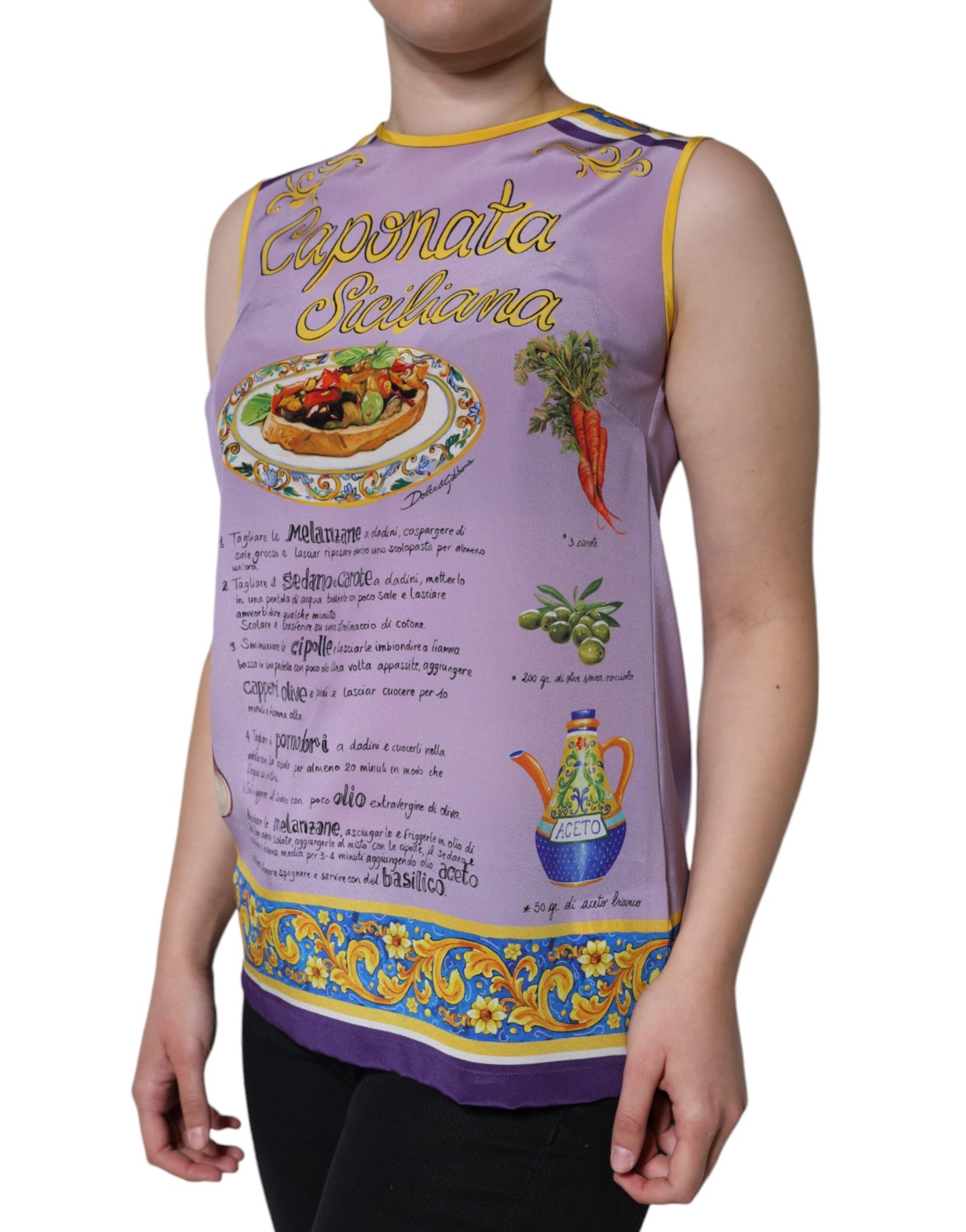 Canotta Dolce & Gabbana con stampa Caponata Siciliana in seta viola