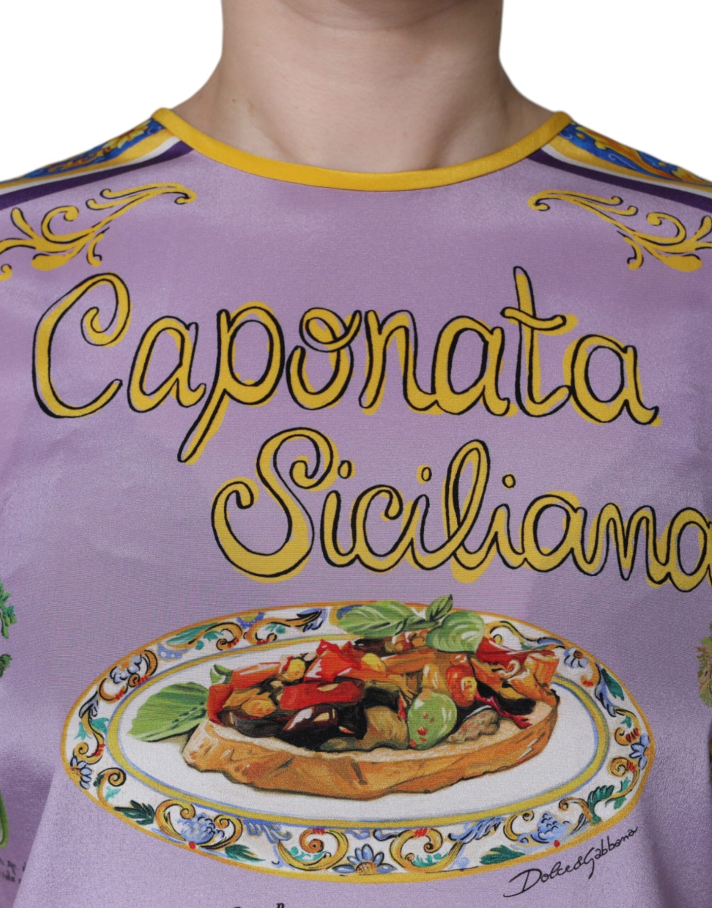 Canotta Dolce & Gabbana con stampa Caponata Siciliana in seta viola