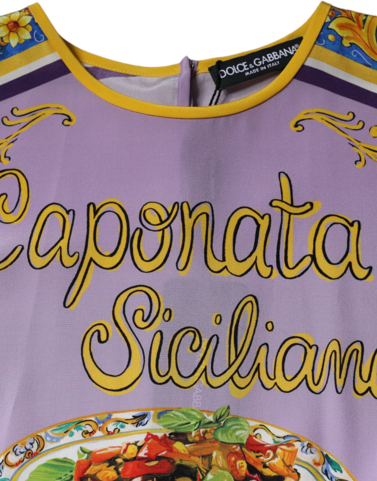 Canotta Dolce & Gabbana con stampa Caponata Siciliana in seta viola