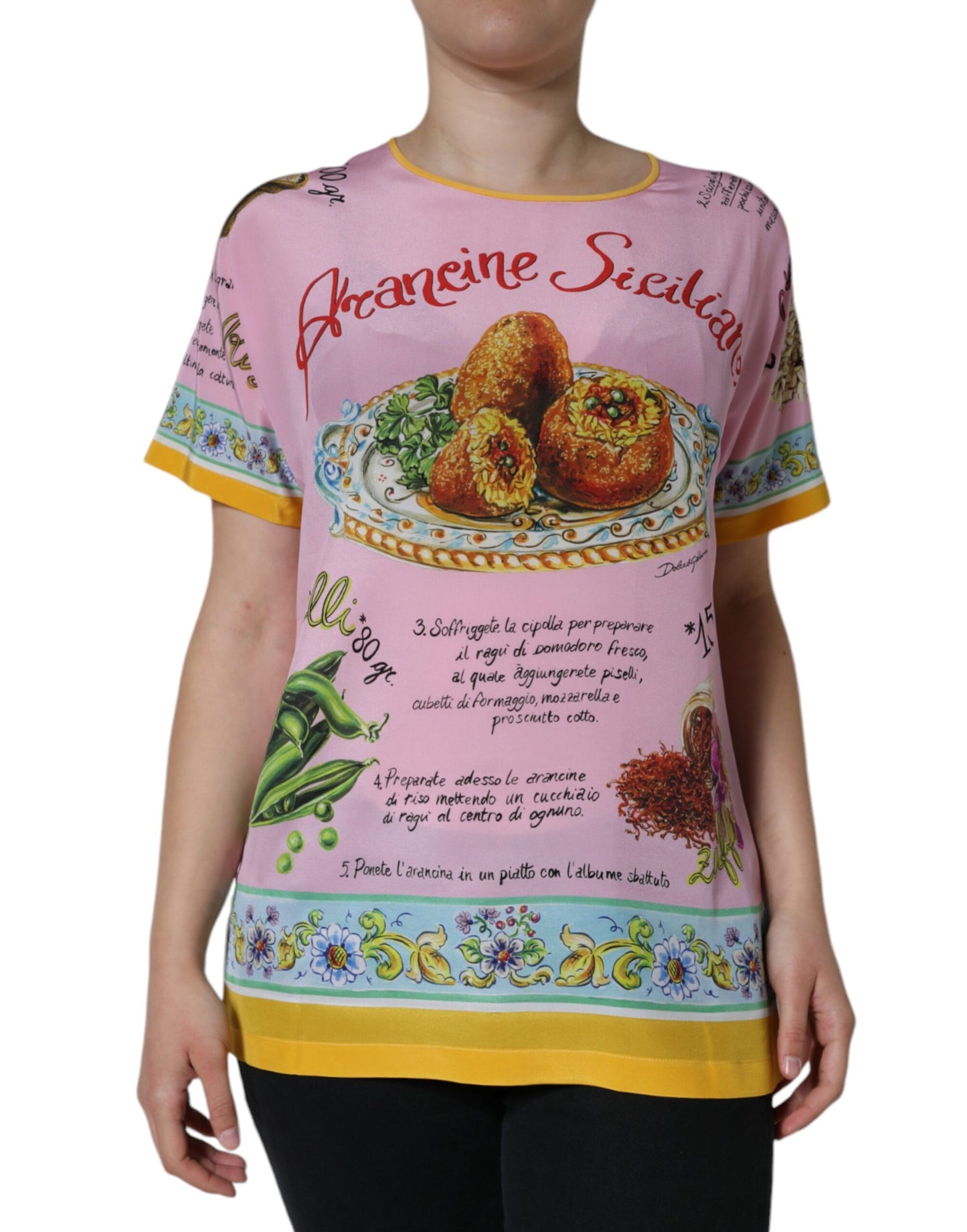 Dolce & Gabbana Top a maniche corte con stampa Araneine Siciliana in seta rosa