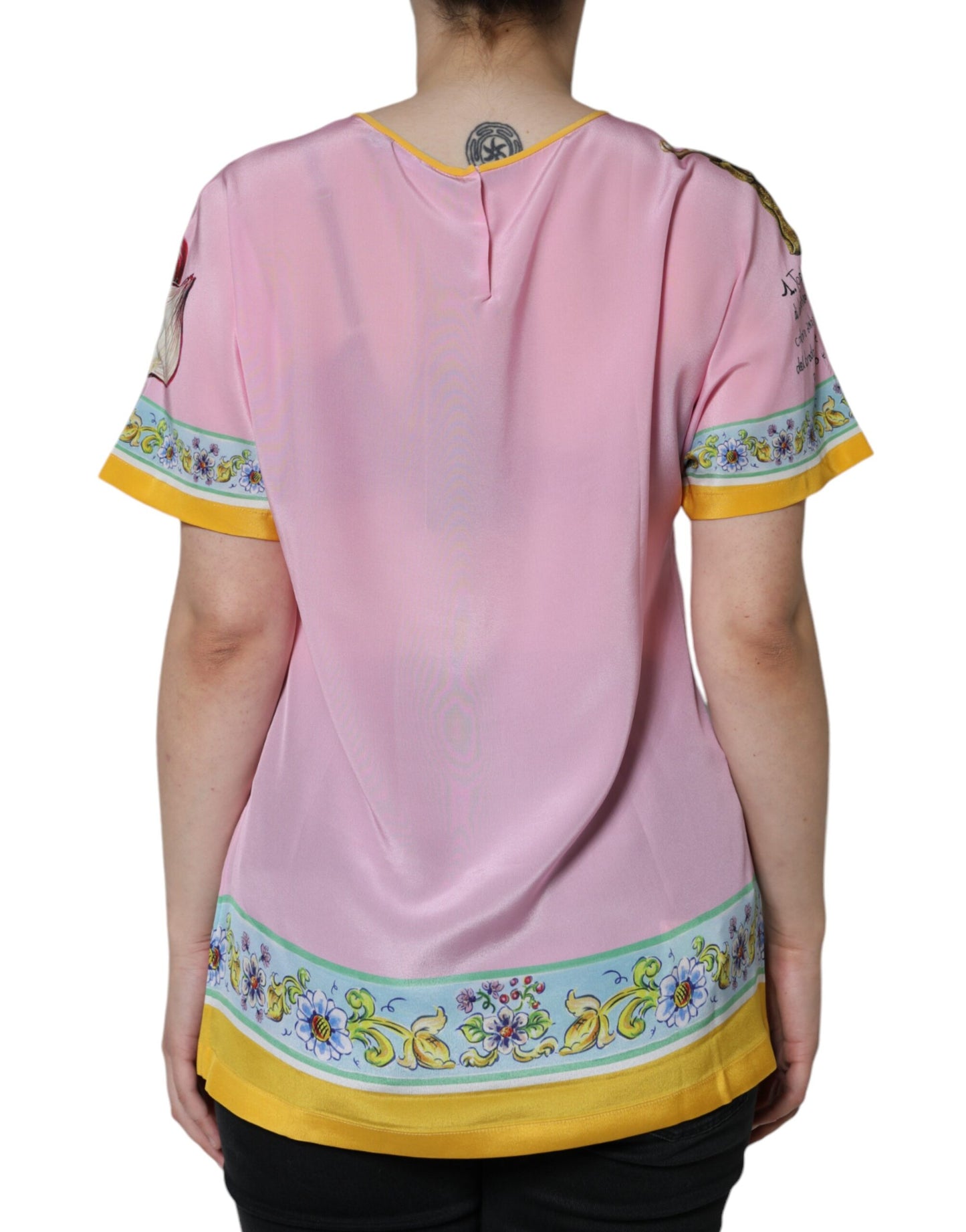 Dolce & Gabbana Top a maniche corte con stampa Araneine Siciliana in seta rosa