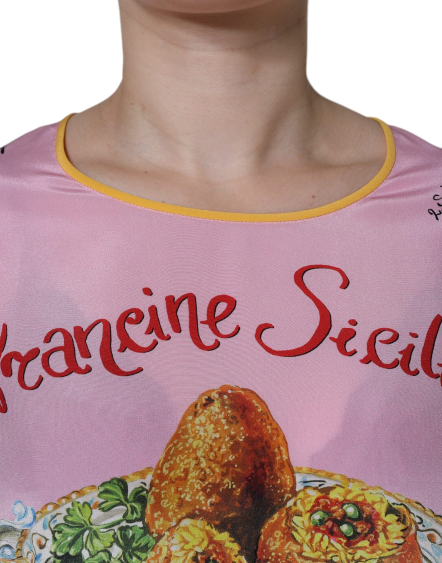 Dolce & Gabbana Top a maniche corte con stampa Araneine Siciliana in seta rosa