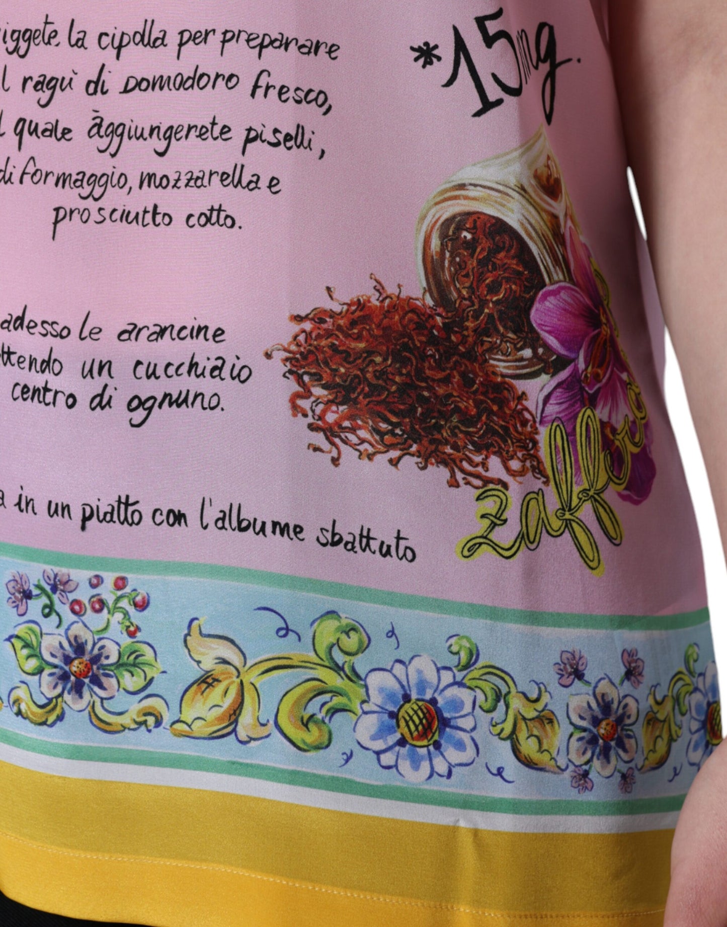 Dolce & Gabbana Top a maniche corte con stampa Araneine Siciliana in seta rosa