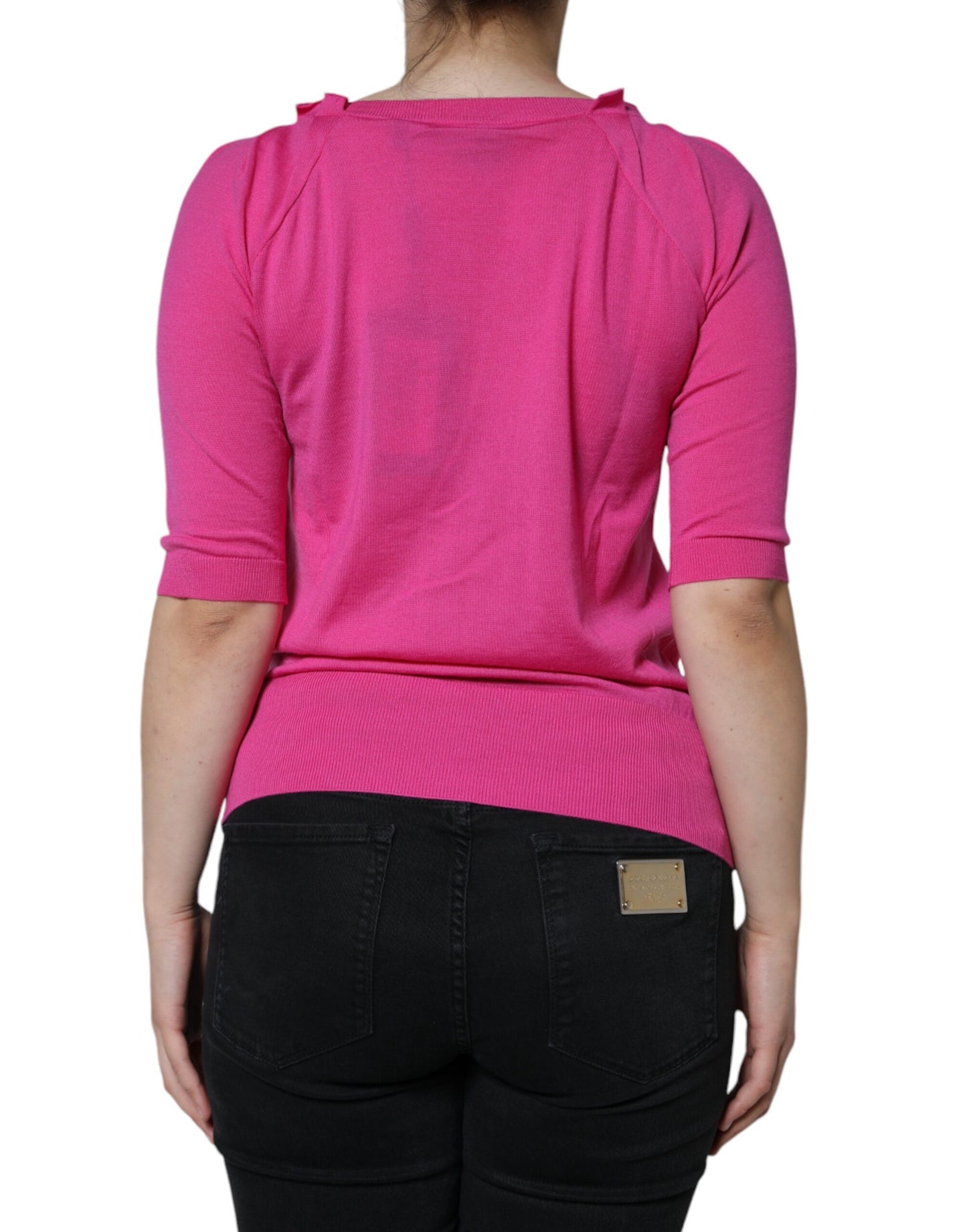 Dolce & Gabbana Top in lana rosa con bottoni e maniche corte