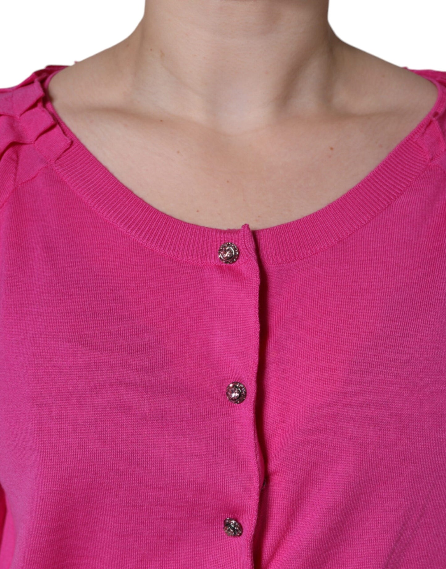 Dolce & Gabbana Top in lana rosa con bottoni e maniche corte