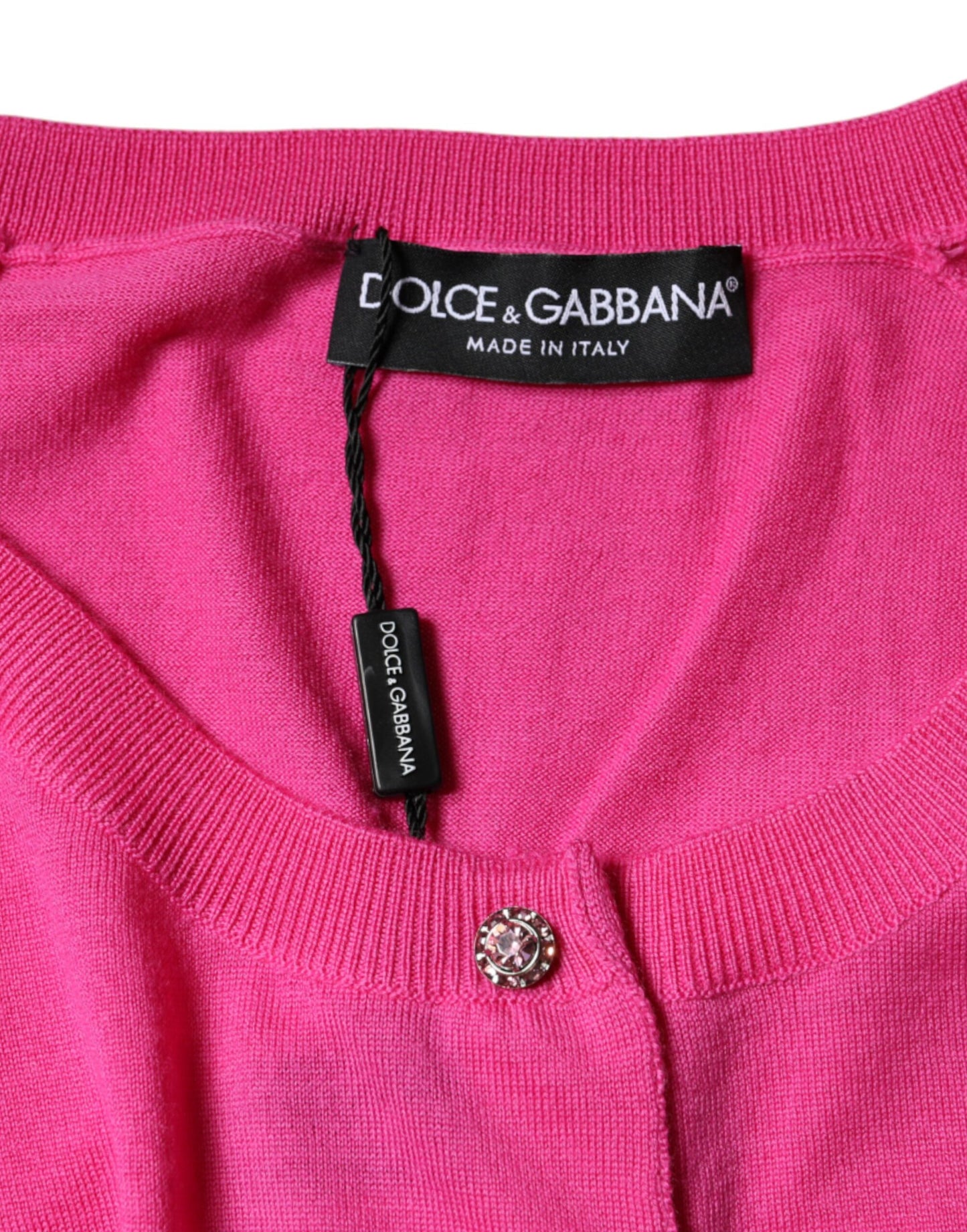 Dolce & Gabbana Top in lana rosa con bottoni e maniche corte