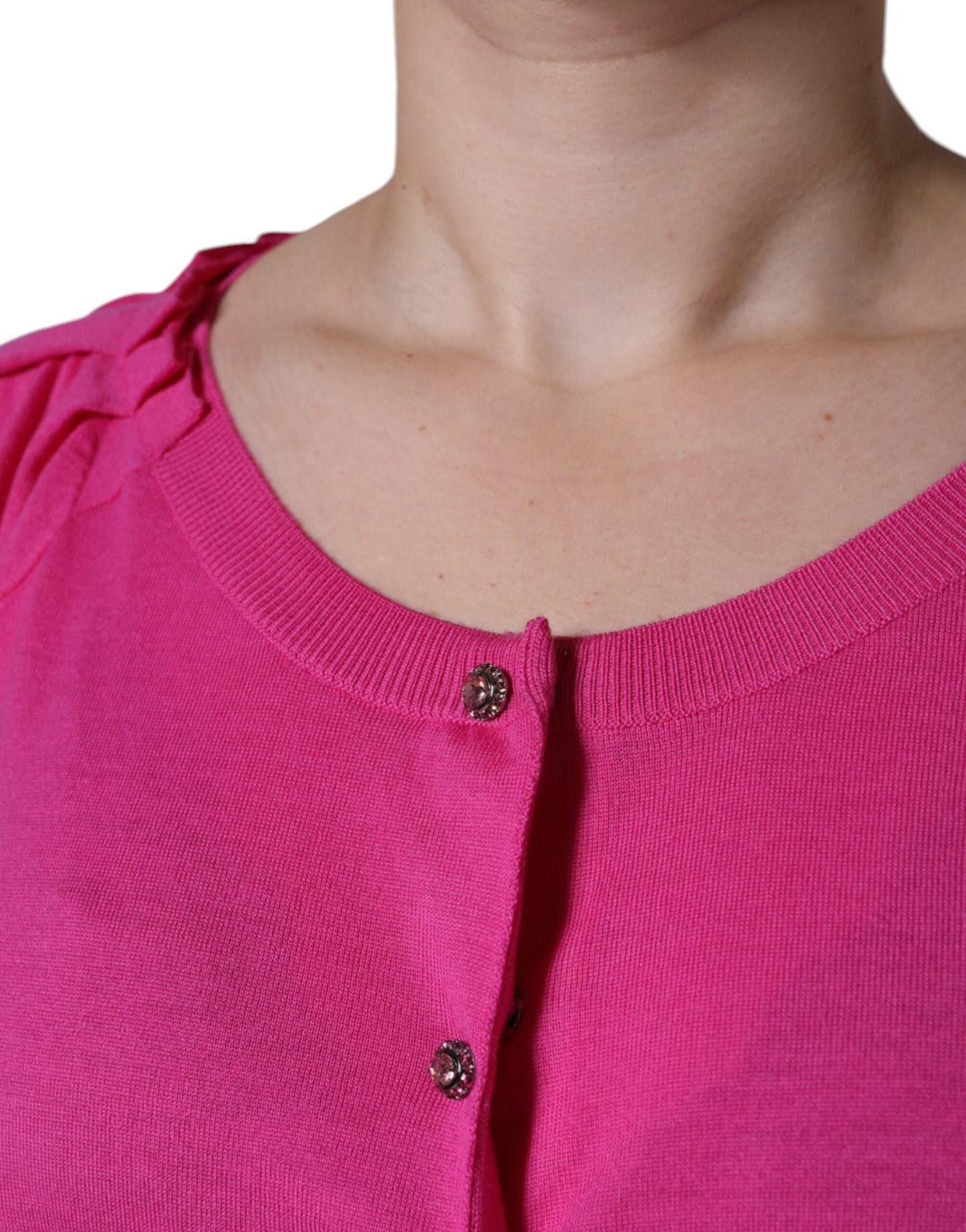 Dolce & Gabbana Top in lana rosa con bottoni e maniche corte
