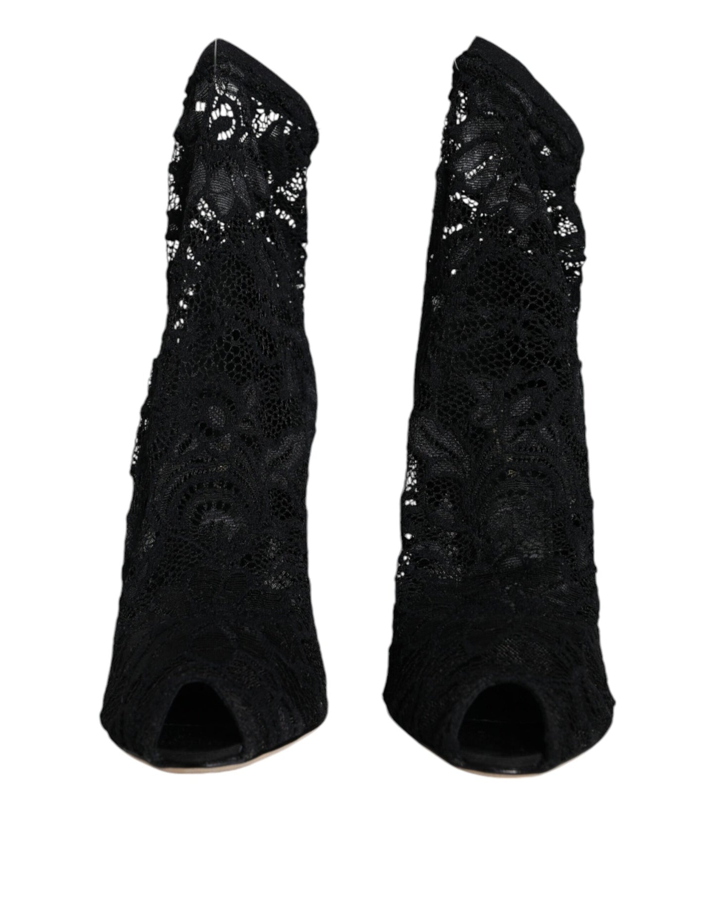 Dolce & Gabbana Stivali con tacco medio in pizzo nero elasticizzato