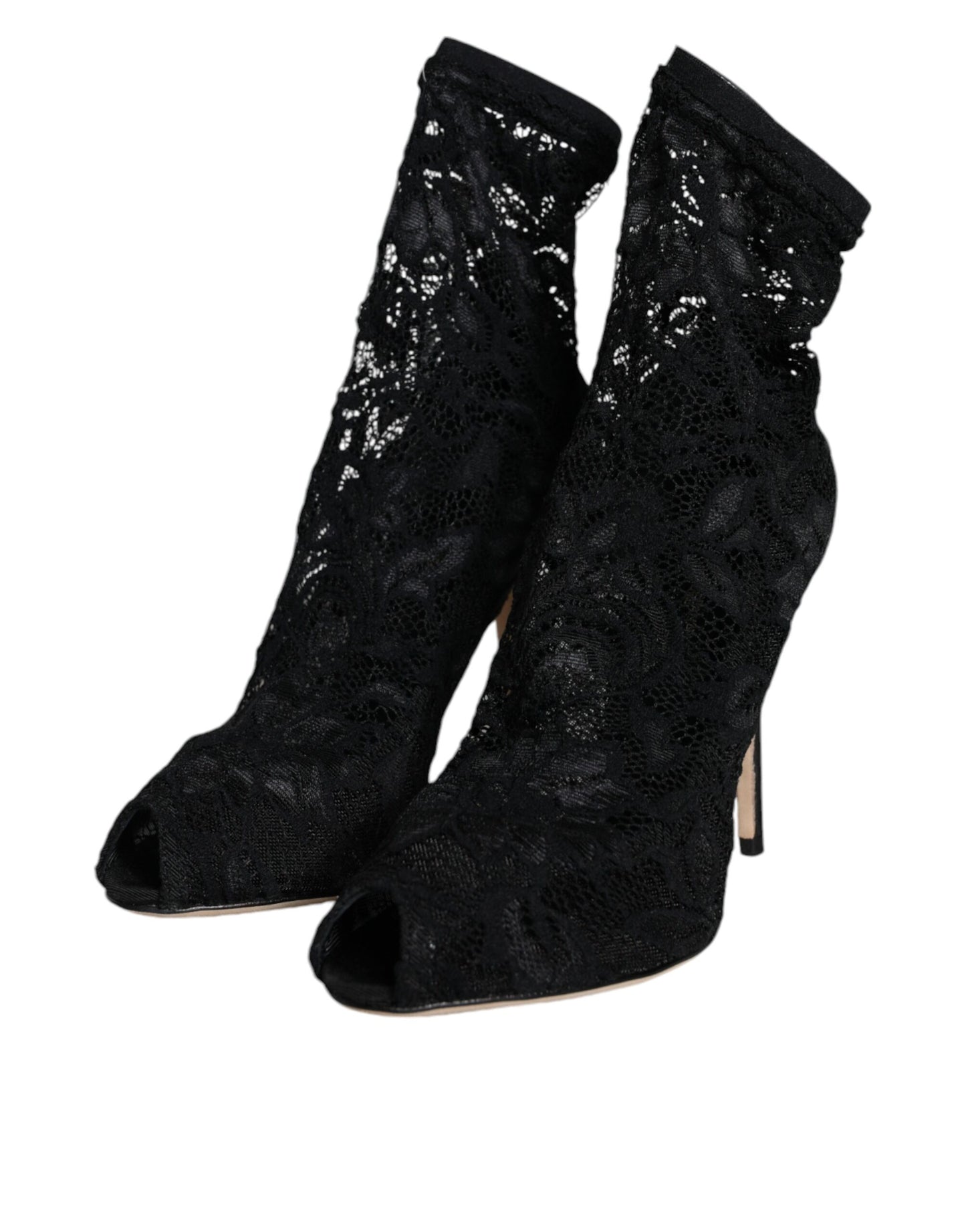 Dolce & Gabbana Stivali con tacco medio in pizzo nero elasticizzato