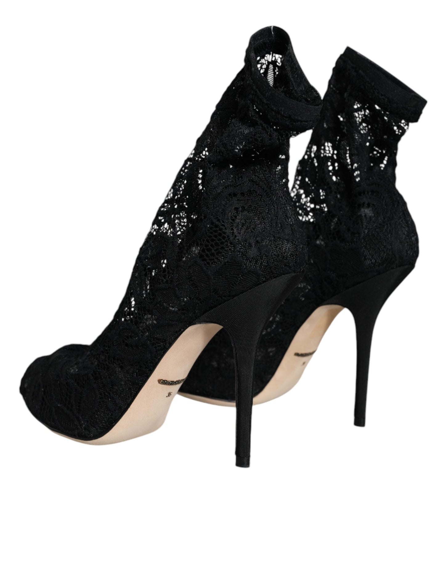 Dolce & Gabbana Stivali con tacco medio in pizzo nero elasticizzato