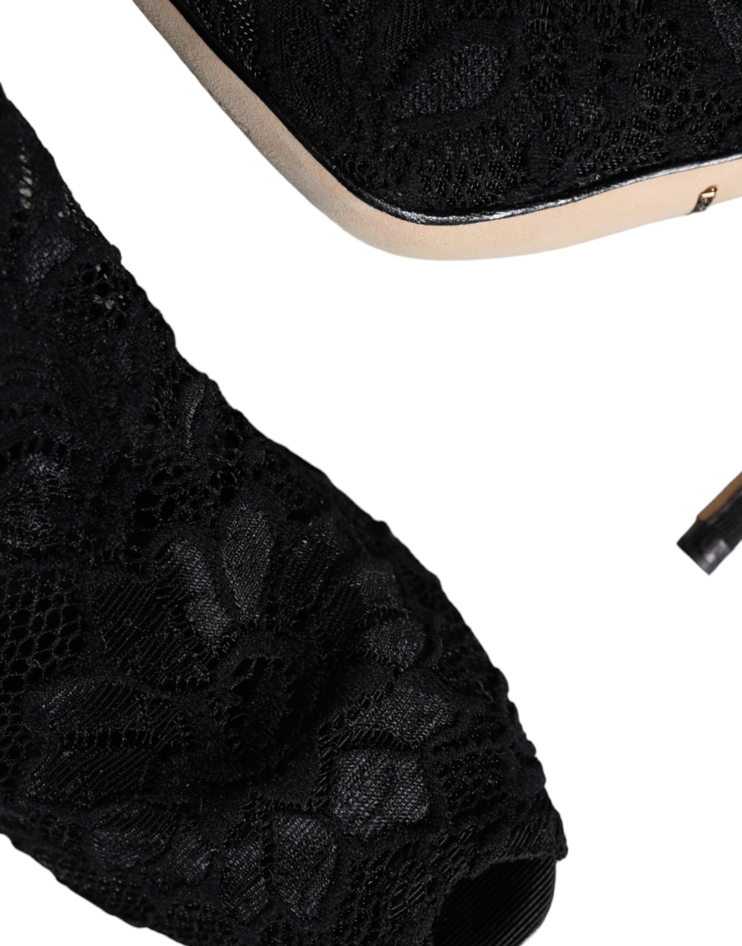 Dolce & Gabbana Stivali con tacco medio in pizzo nero elasticizzato