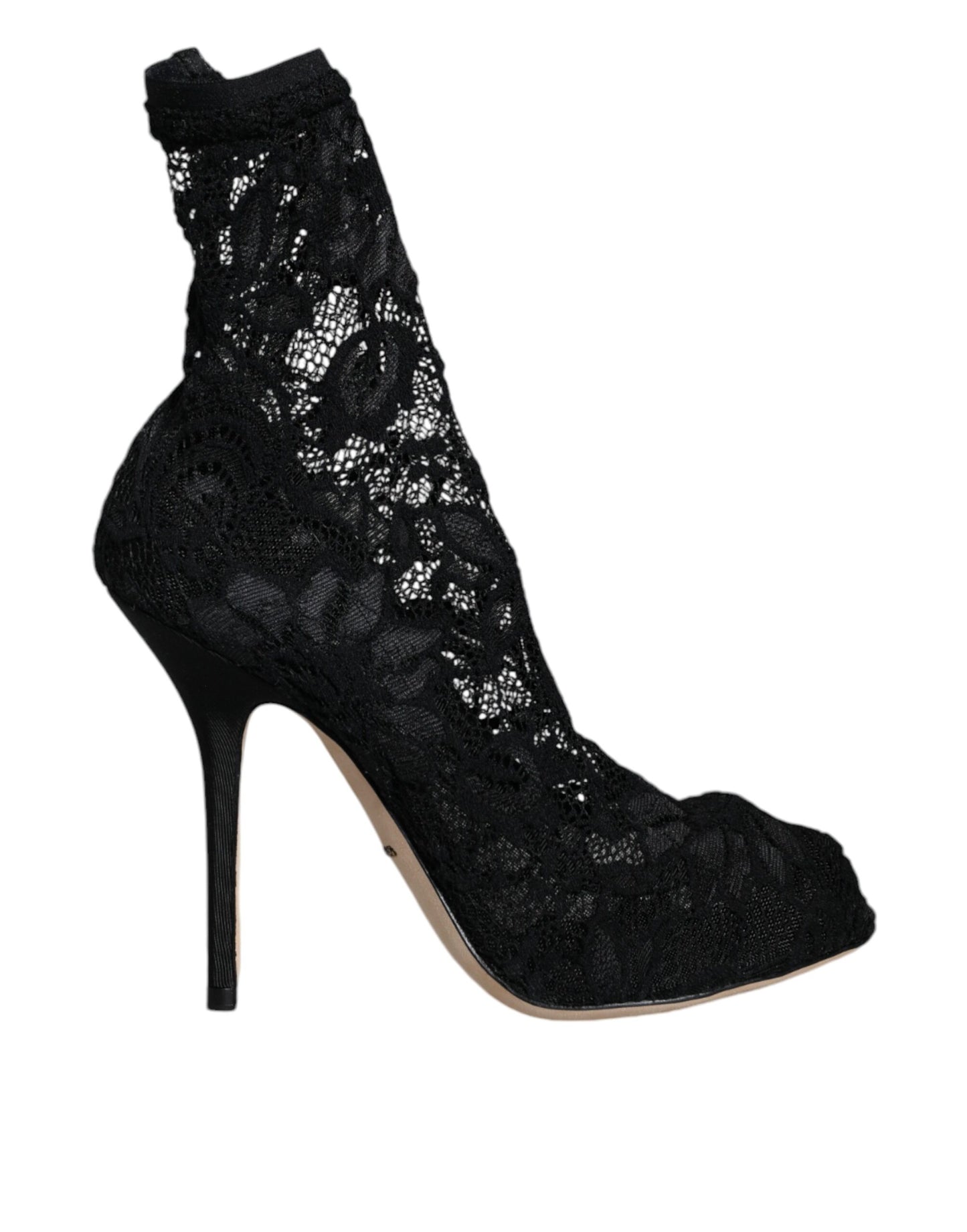Dolce & Gabbana Stivali con tacco medio in pizzo nero elasticizzato