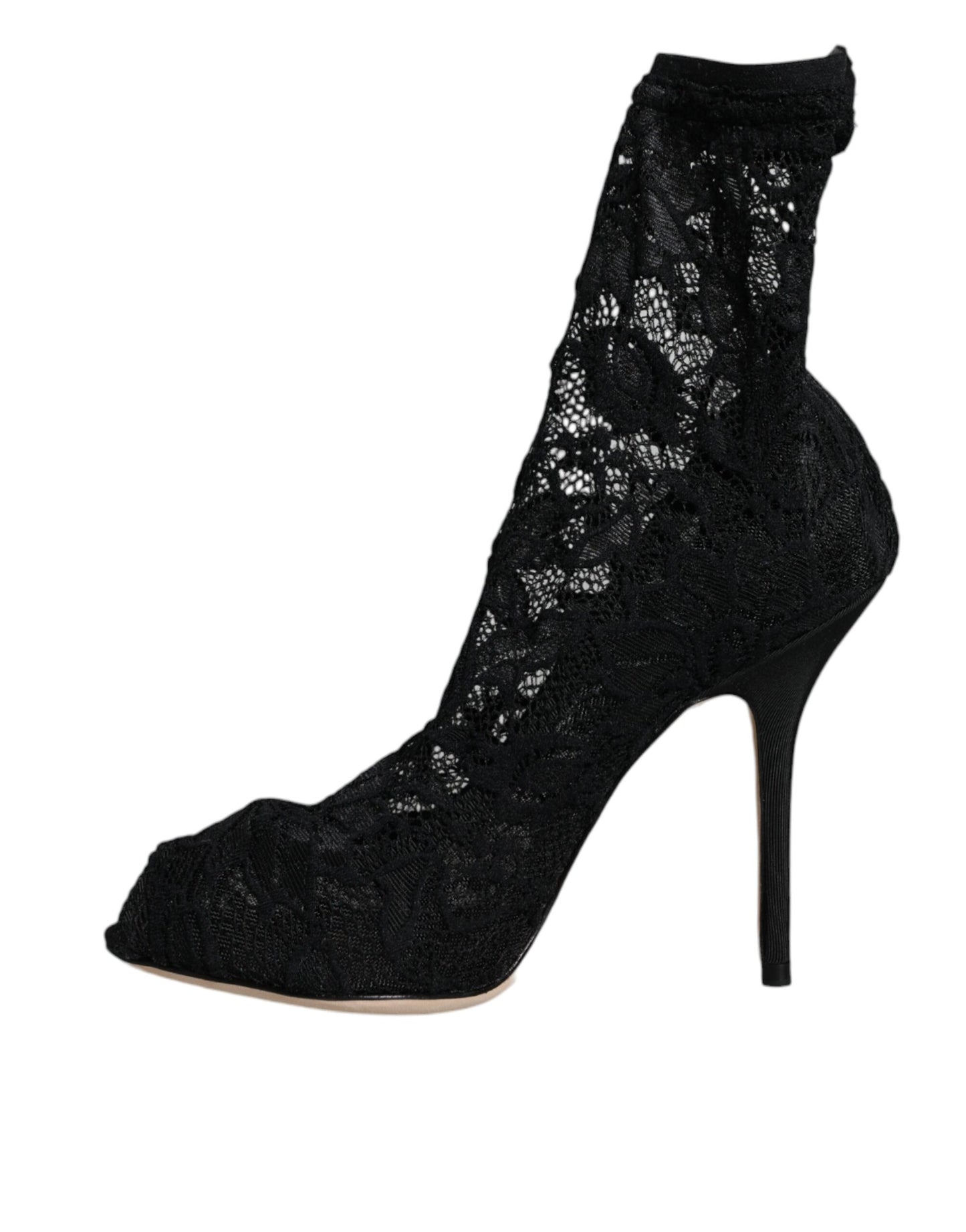 Dolce & Gabbana Stivali con tacco medio in pizzo nero elasticizzato