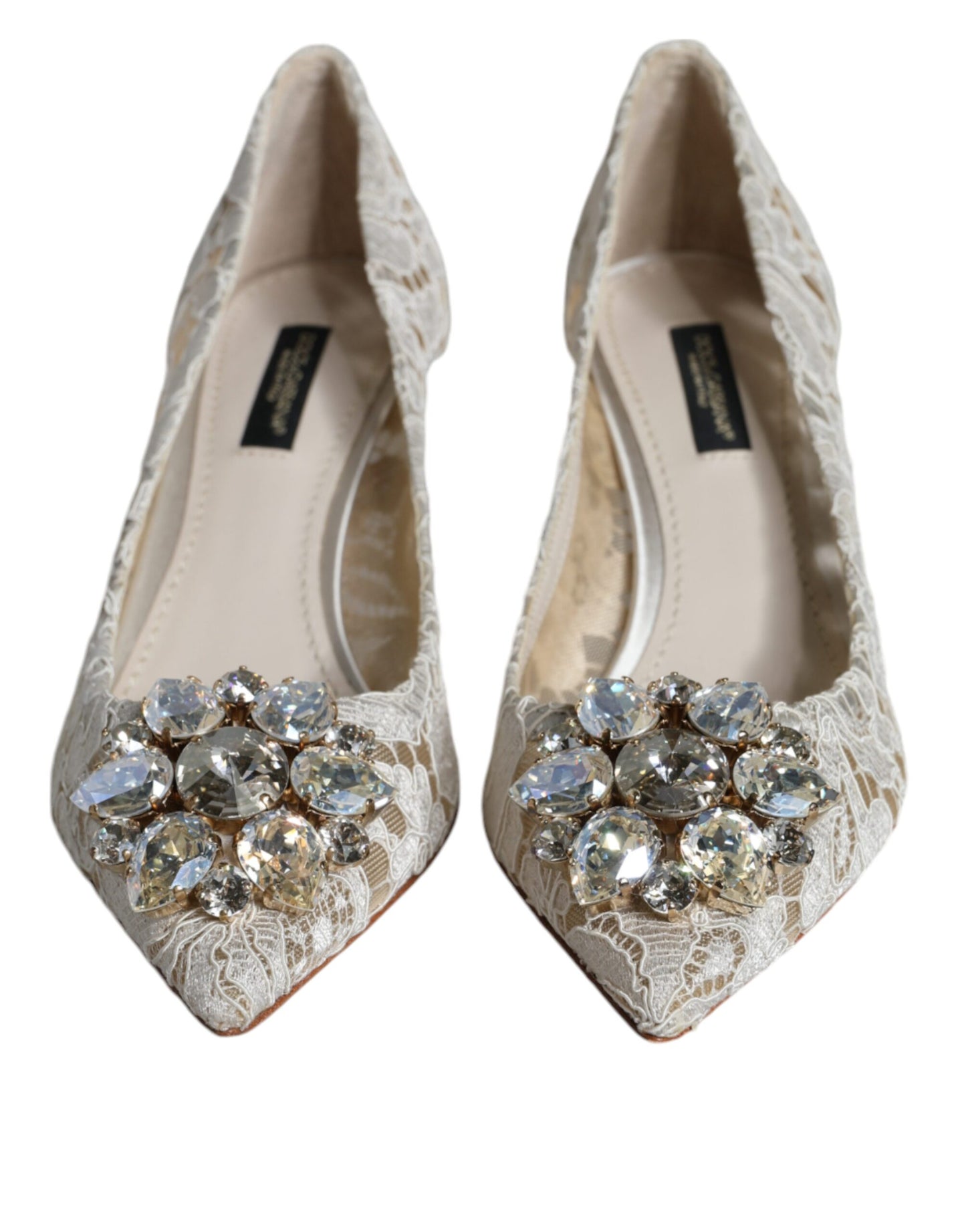 Scarpe con tacco in cristallo e pizzo Taormina bianco Dolce & Gabbana