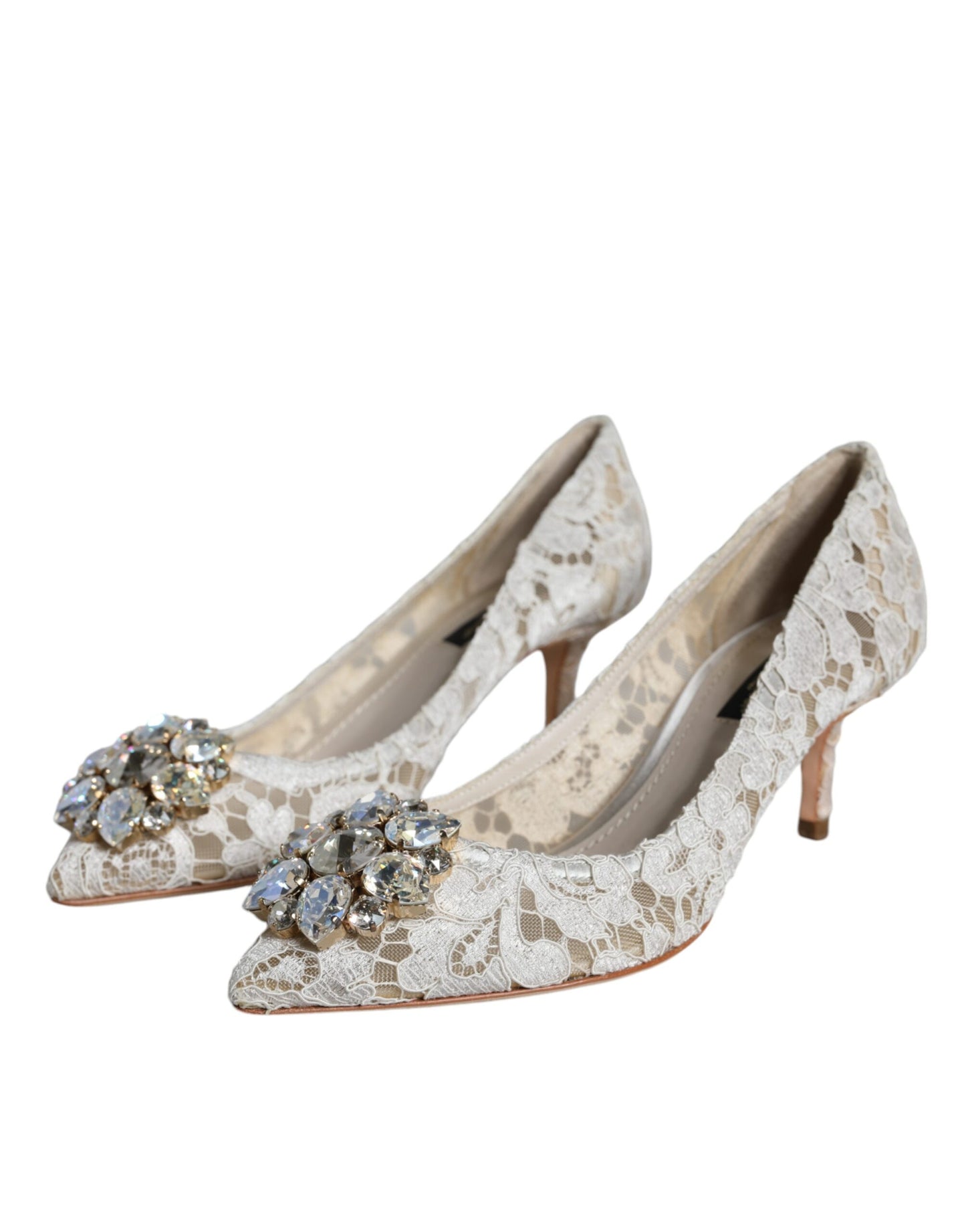 Scarpe con tacco in cristallo e pizzo Taormina bianco Dolce & Gabbana