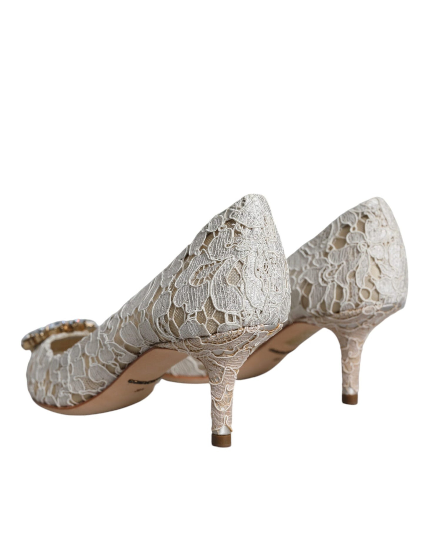 Scarpe con tacco in cristallo e pizzo Taormina bianco Dolce & Gabbana