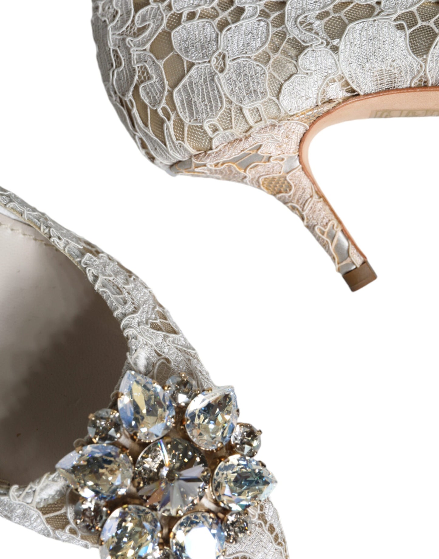 Scarpe con tacco in cristallo e pizzo Taormina bianco Dolce & Gabbana