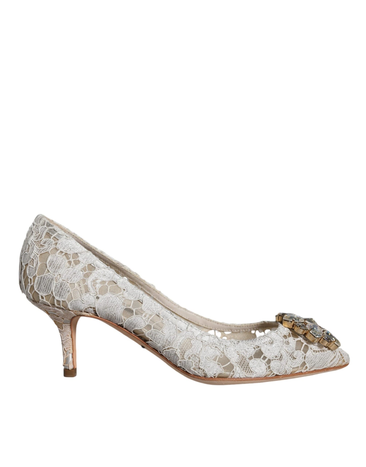 Scarpe con tacco in cristallo e pizzo Taormina bianco Dolce & Gabbana