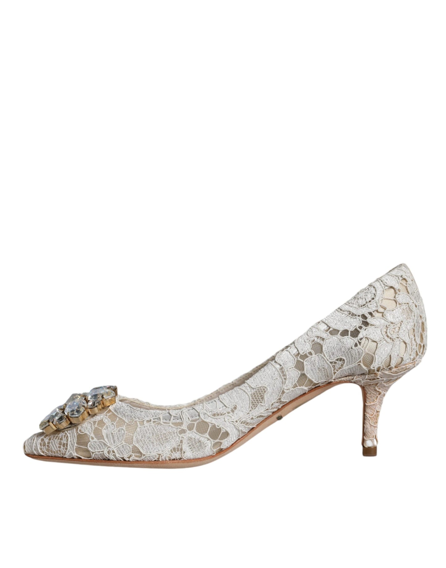 Scarpe con tacco in cristallo e pizzo Taormina bianco Dolce & Gabbana